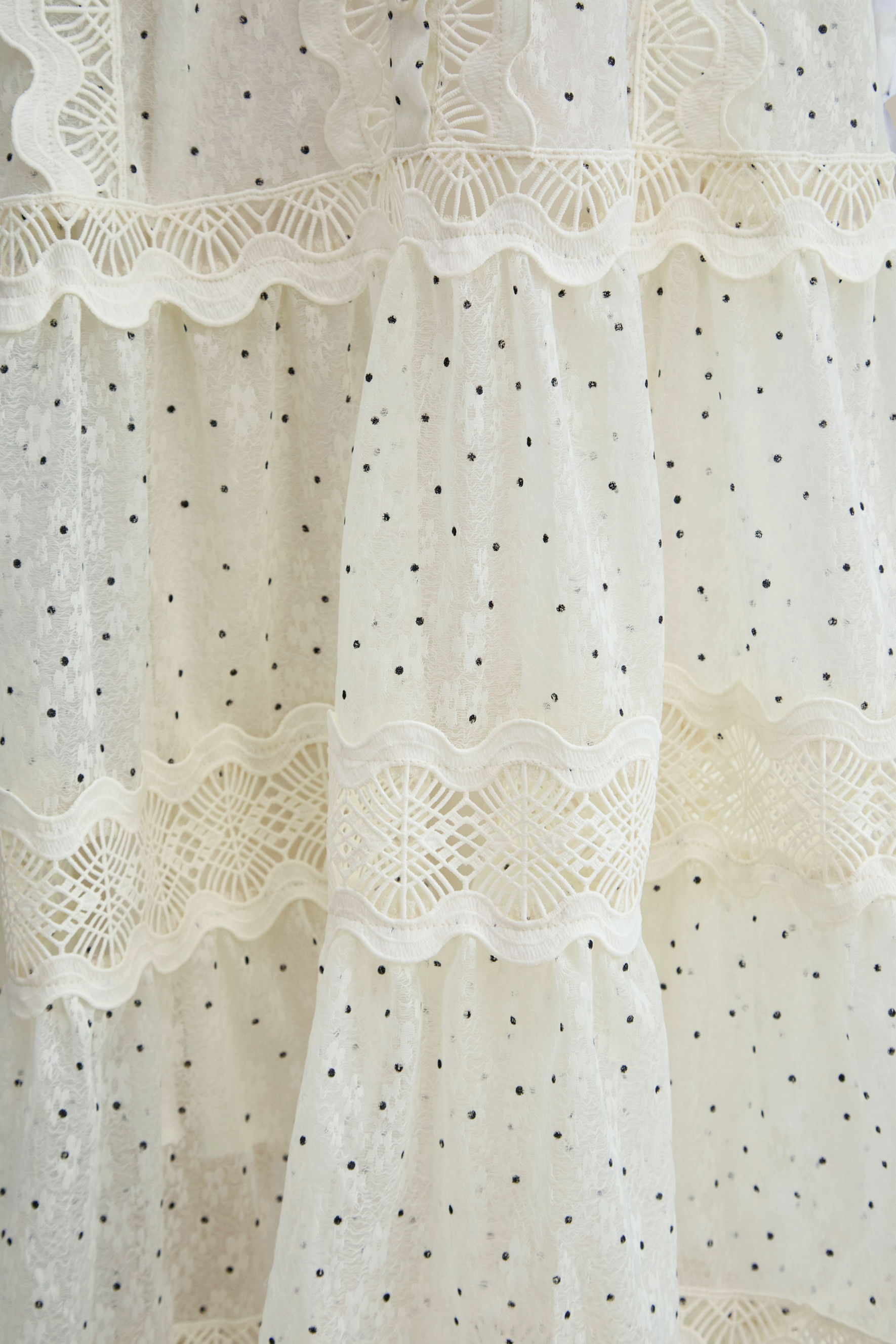 Momentous Love Beige Lace Trim Polka Dot Maxi Dress-purelyfable