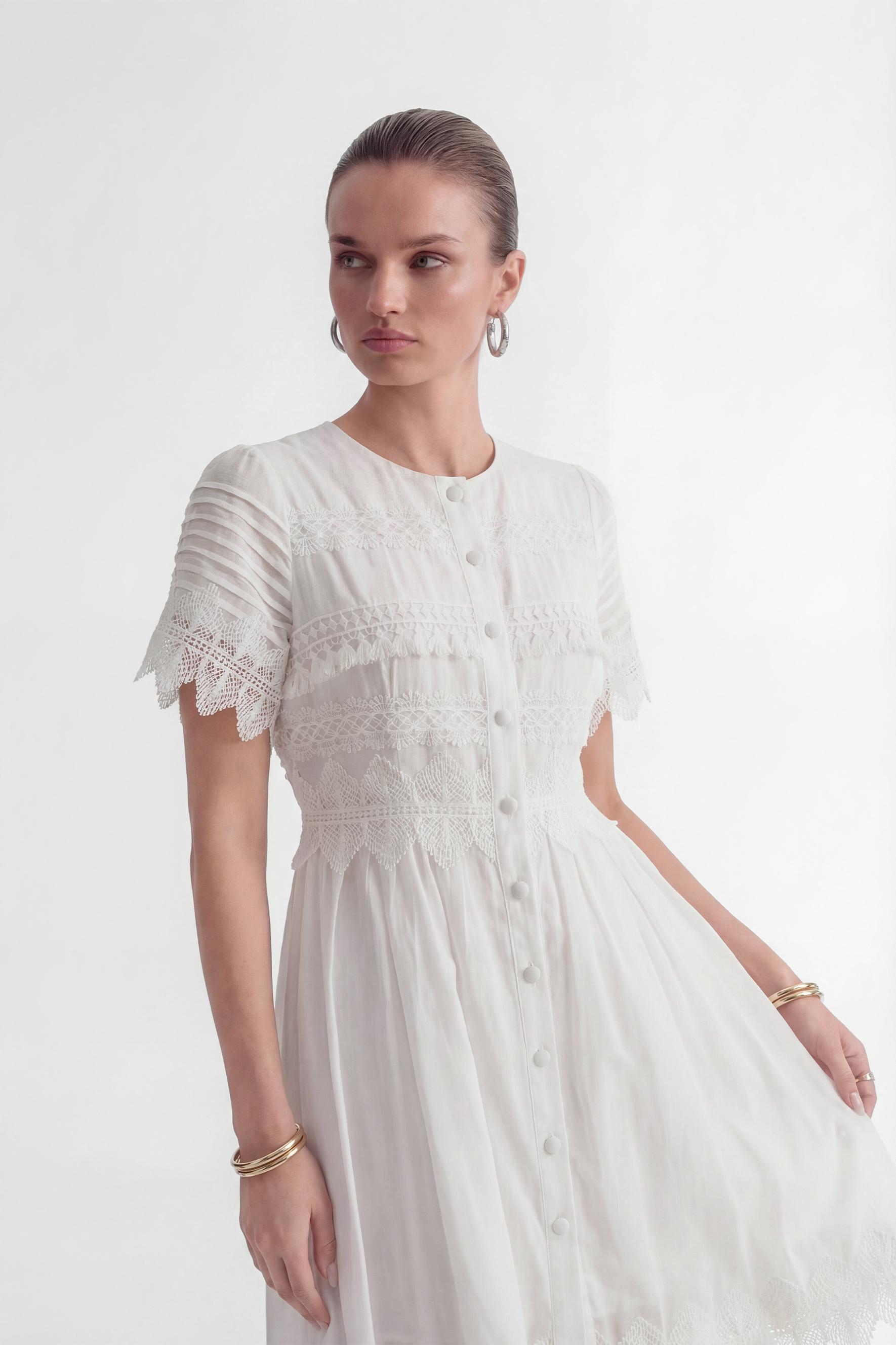 City Of Angels White Lace Embellished Short Sleeve Mini Dress-purelyfable