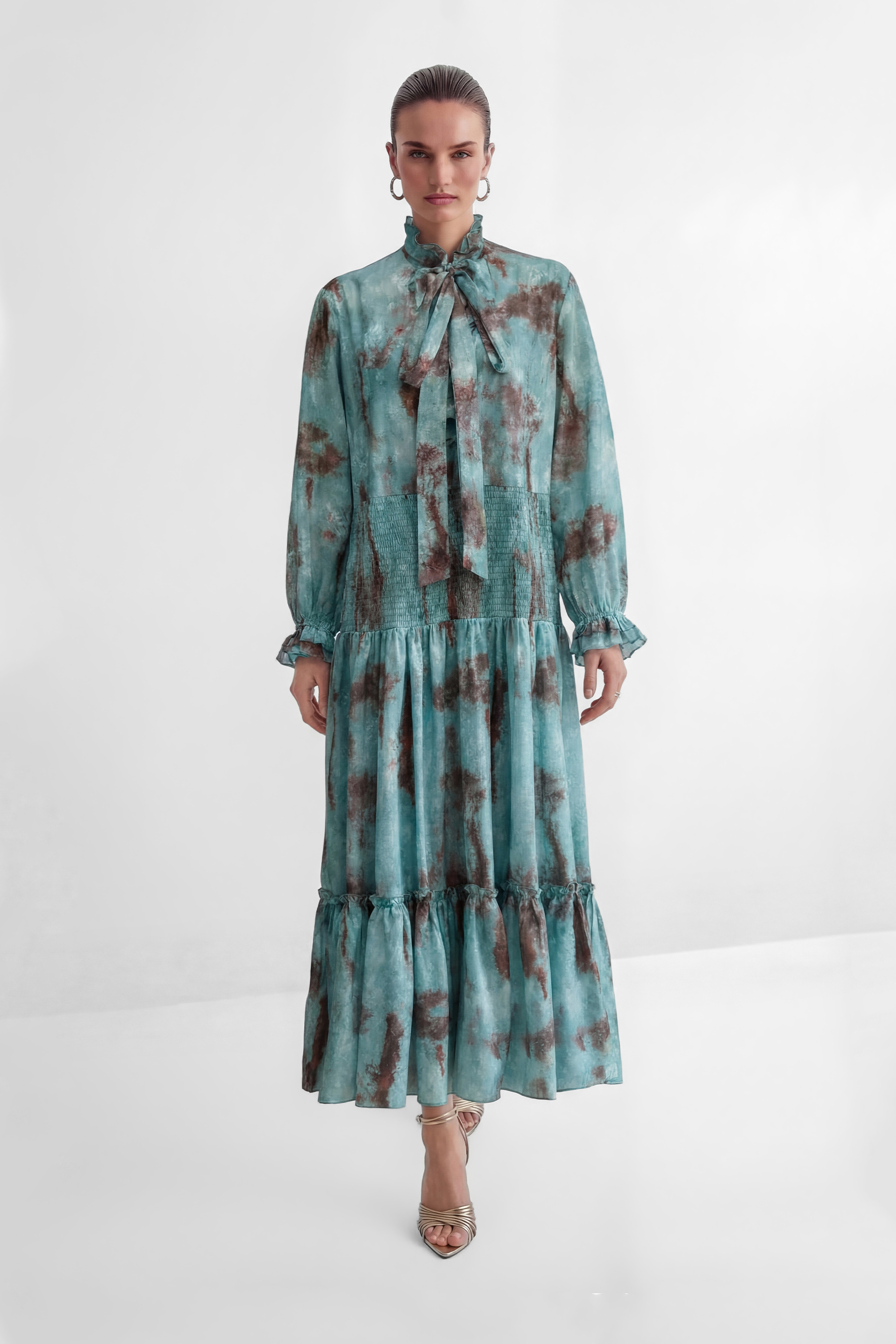 Found Your Love Teal Printed Tiered Ruffle Maxi Dress-purelyfable