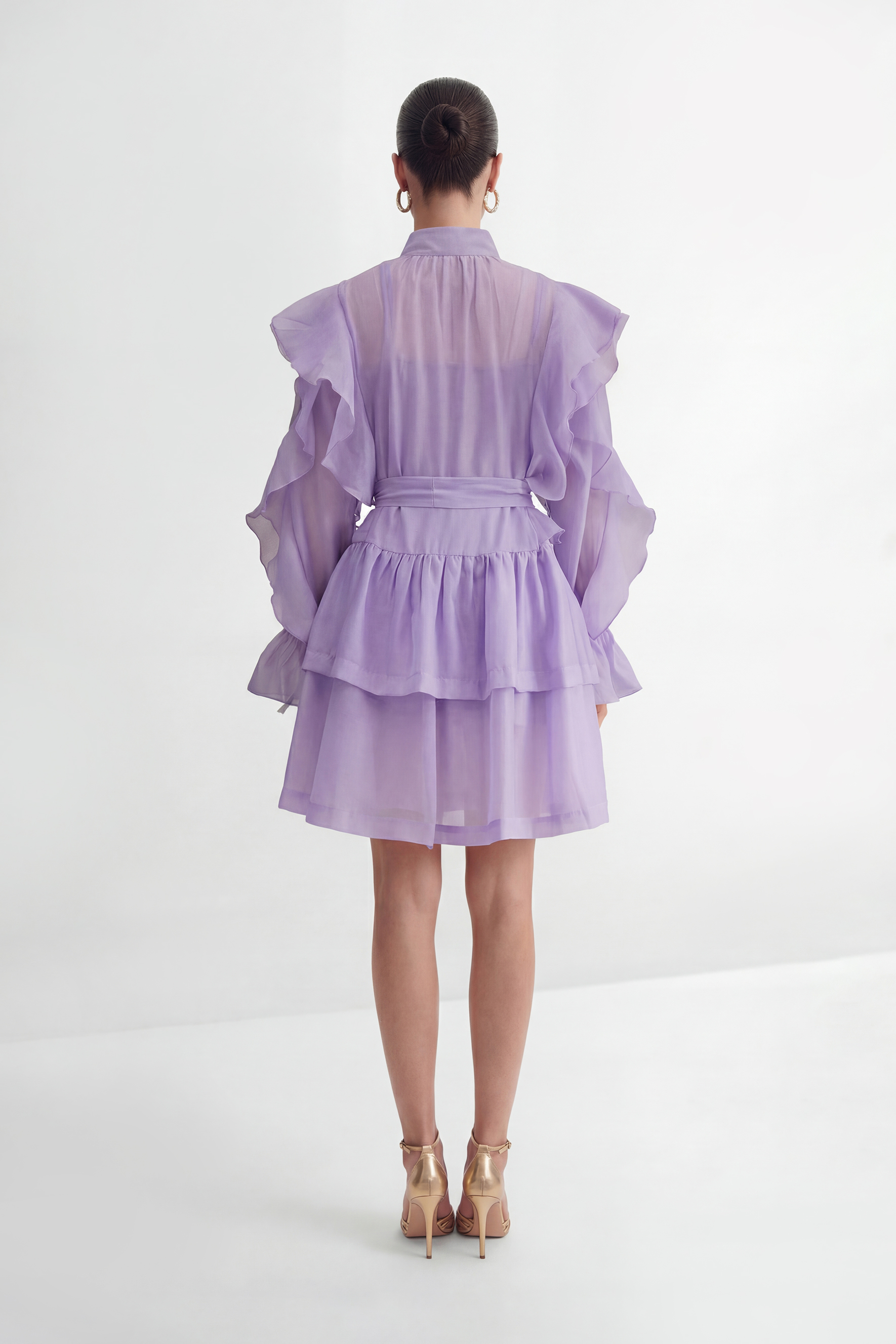 Soul Searching Lavender Ruffle Sleeve Tiered Mini Dress-purelyfable