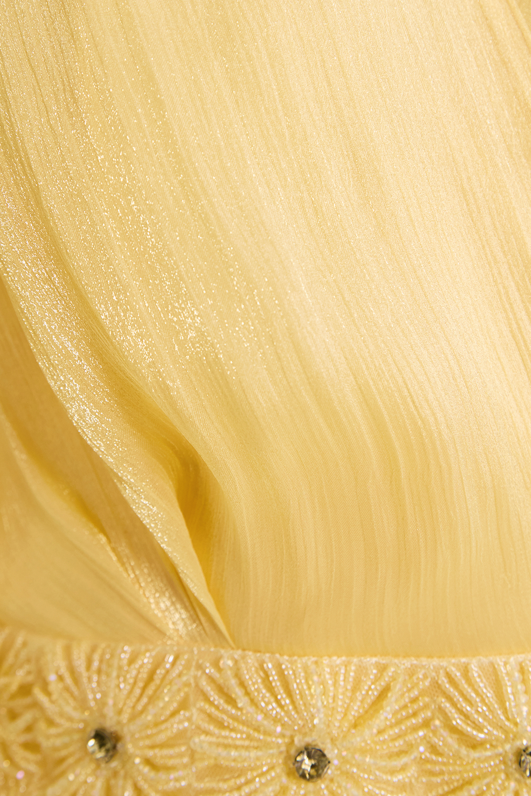 Exceptionally Pristine Yellow Beaded Embroidered V-Neck Maxi Dress-purelyfable