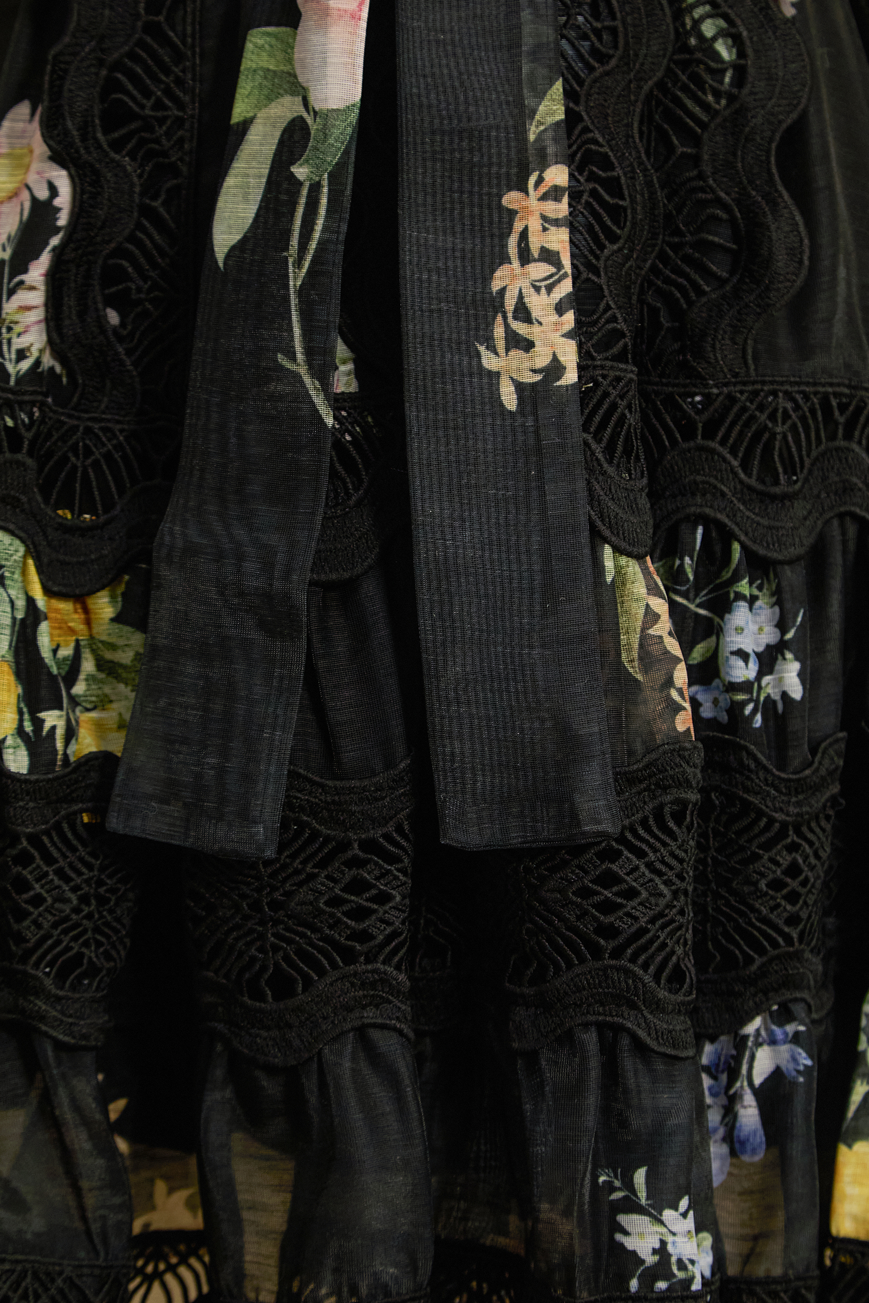 Radiance In The Dark Black Floral Print Lace Trim Mini Dress-purelyfable