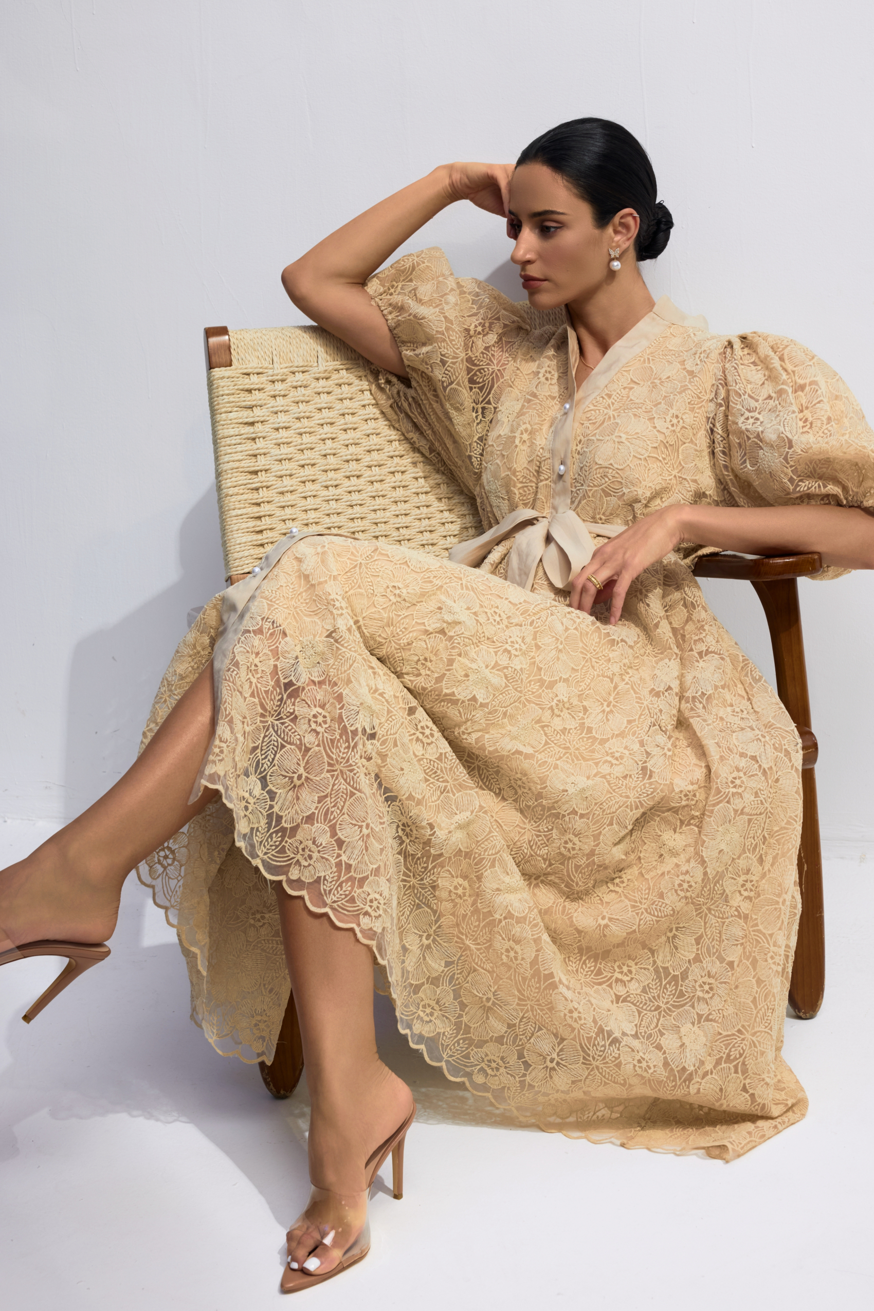 Diana Floral Embroidered Lace Belted Midi Dress-purelyfable