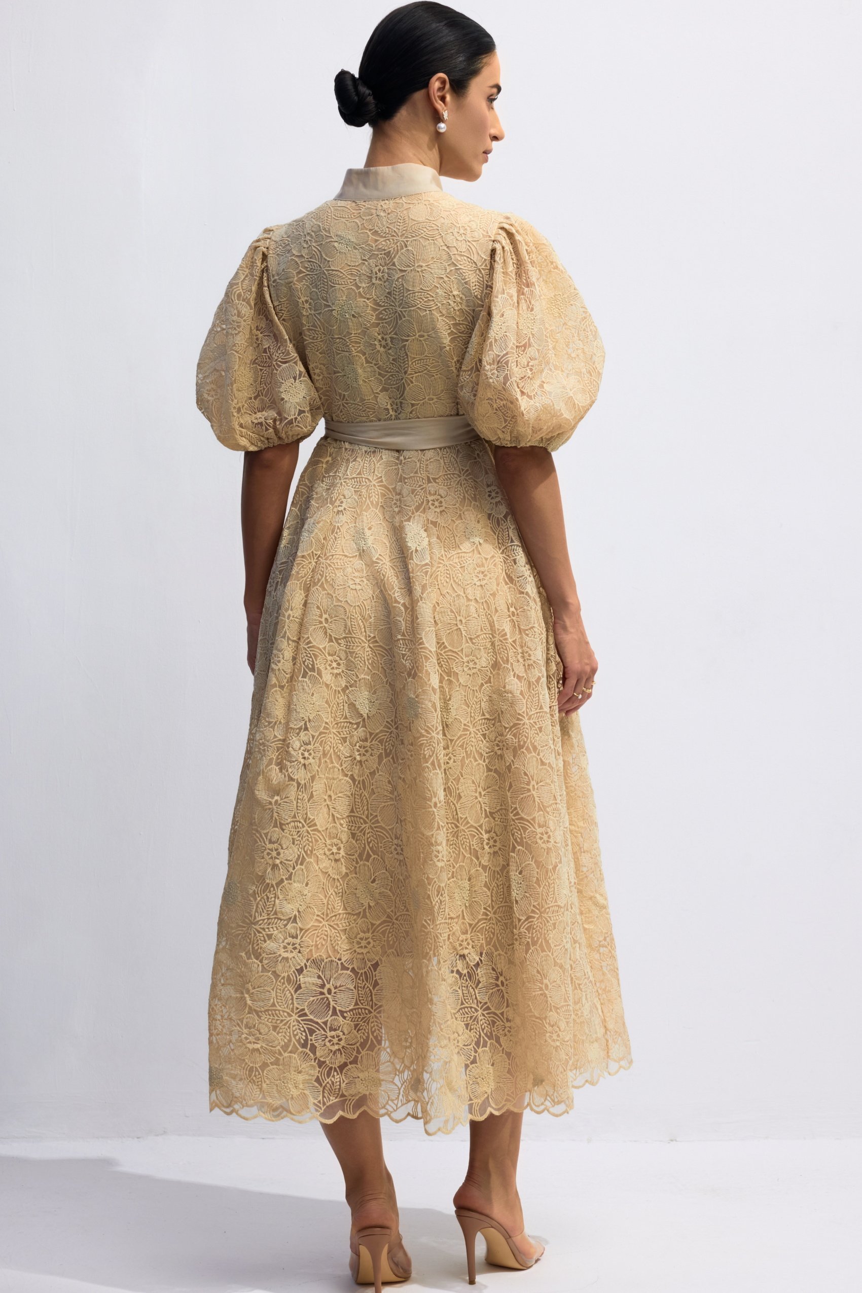 Diana Floral Embroidered Lace Belted Midi Dress-purelyfable