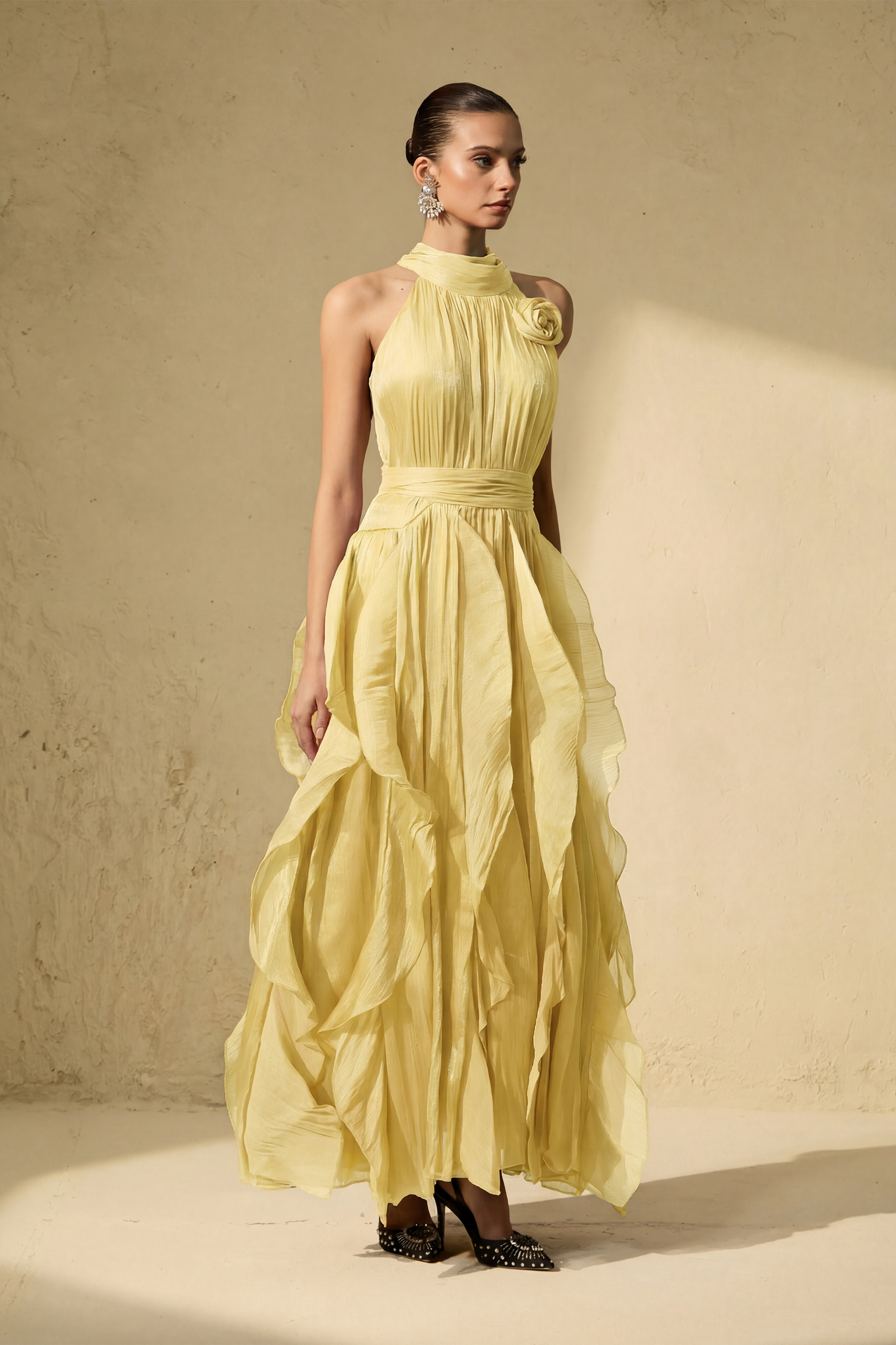Love In Your Eyes Rosette Tiered Ruffles Maxi Dress-purelyfable