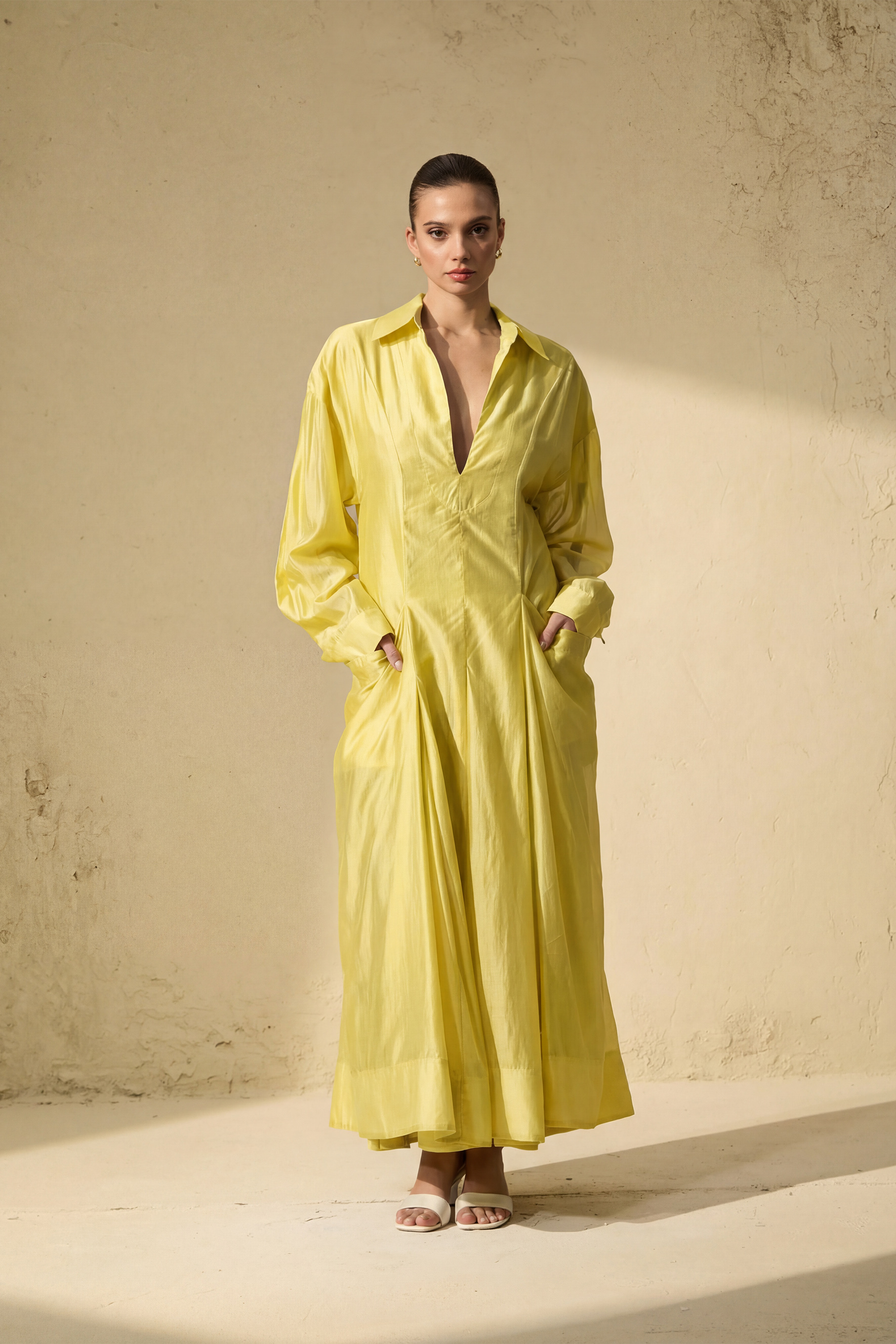 Leisurely Luxe Collared Deep V Maxi Dress-purelyfable
