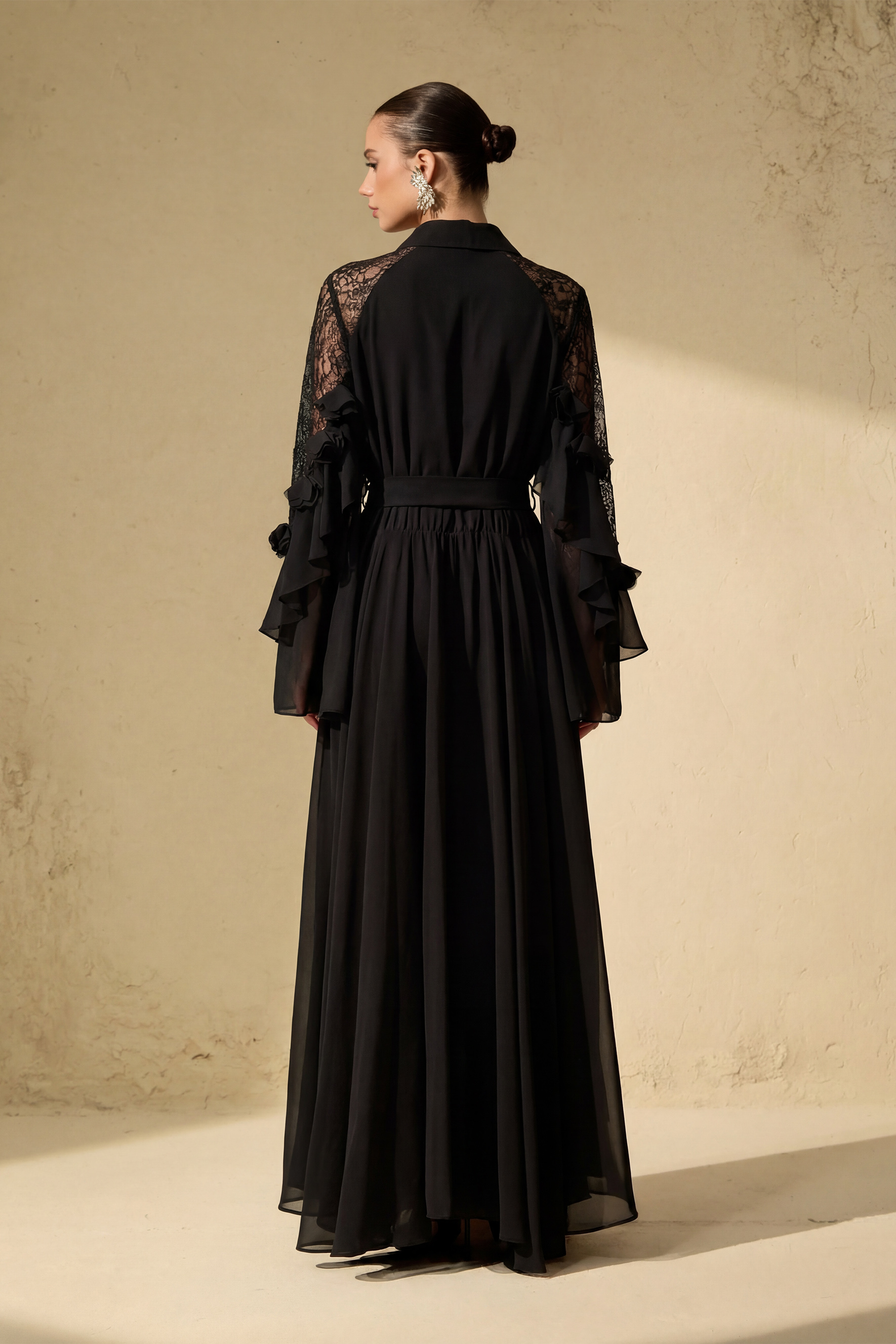 Beautiful Aura Sheer Lace Ruffled Sleeve Maxi Dress-purelyfable