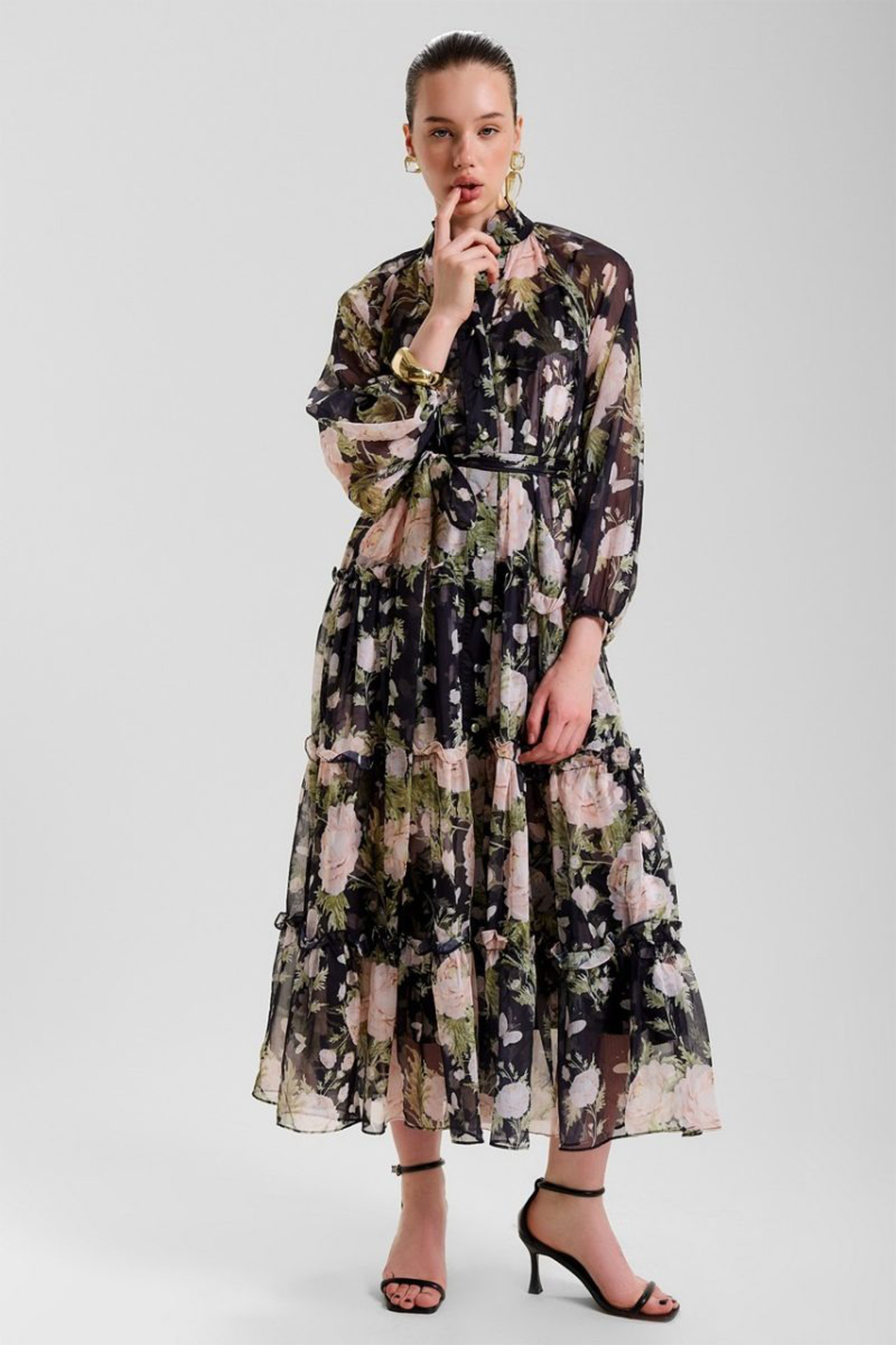Angelica Floral Print Tiered Ruffle Maxi Dress-purelyfable