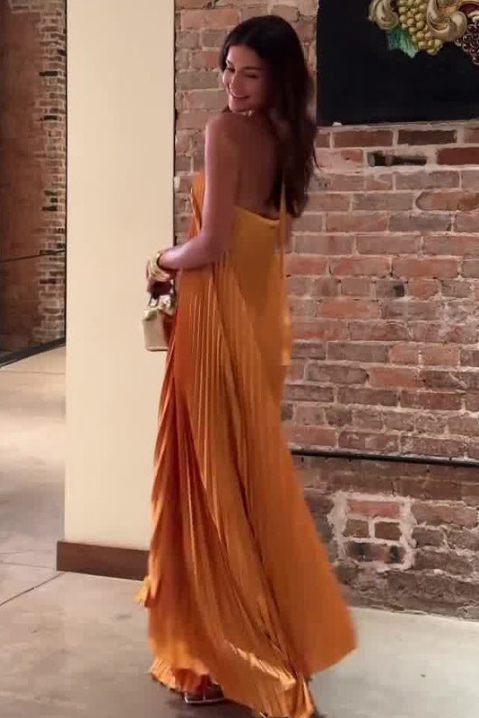 Novia Halter Neck Pleated Maxi Dress-purelyfable
