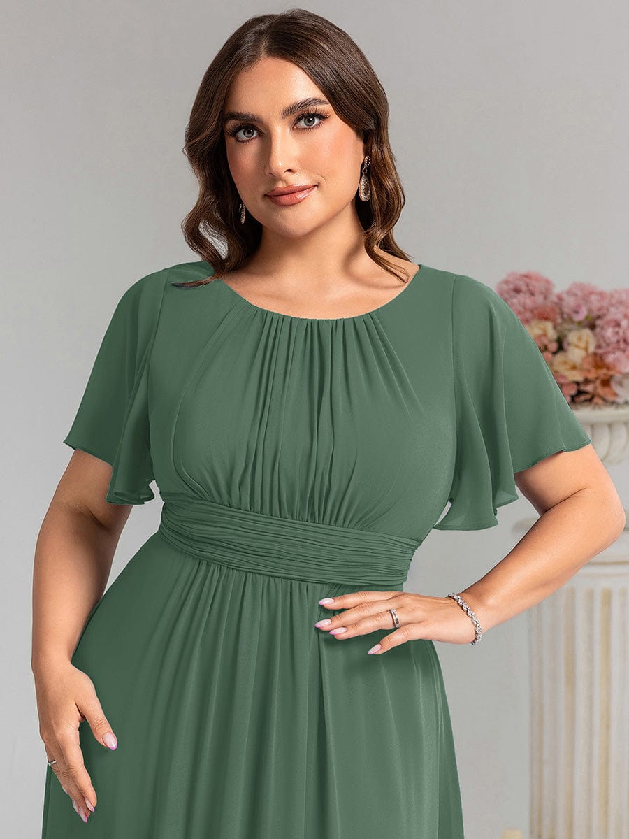 Plus Size Printed Chiffon Pleated Maxi Wedding Guest Dress