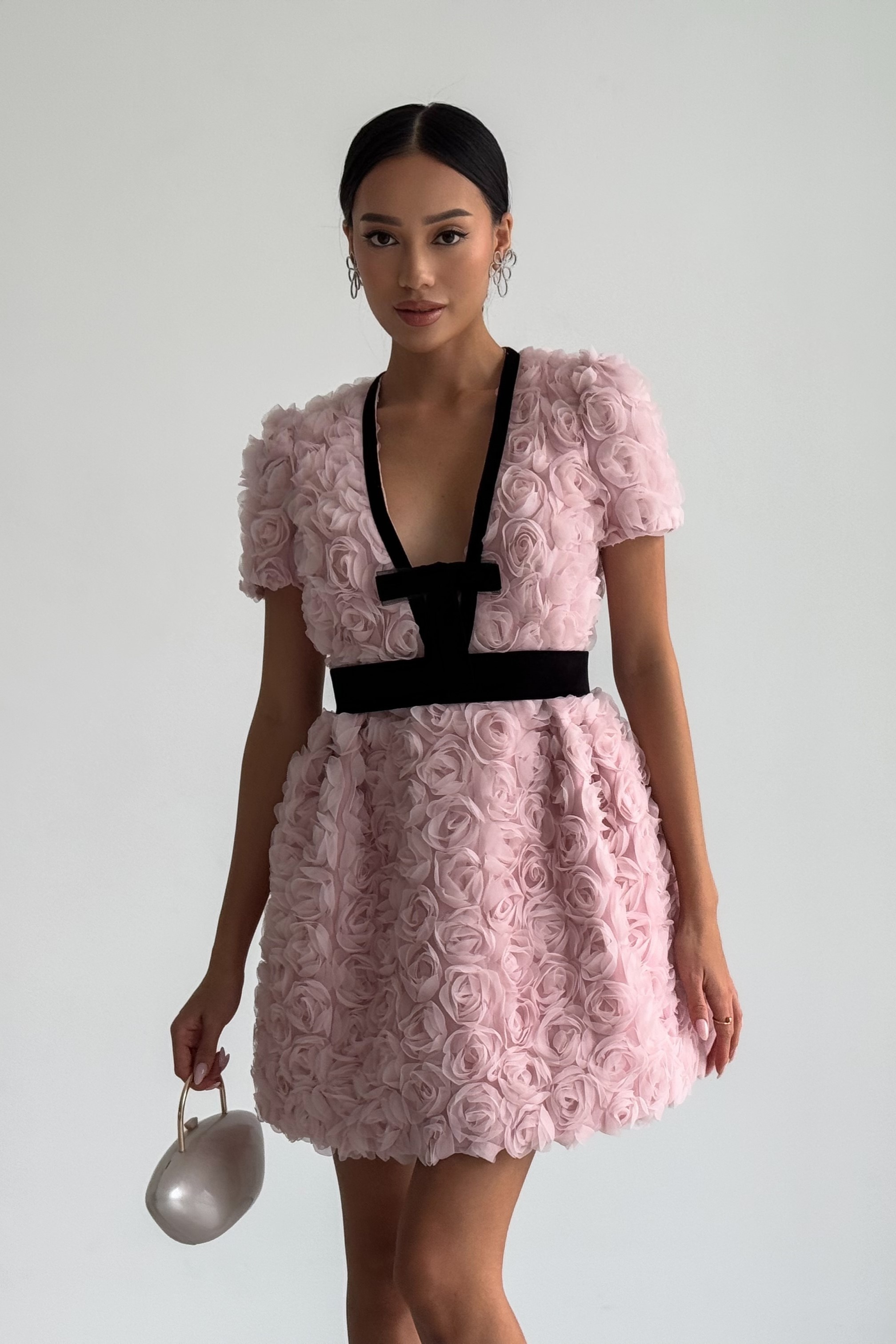 Amelia Rose Embellished V-neck Mini Dress-purelyfable