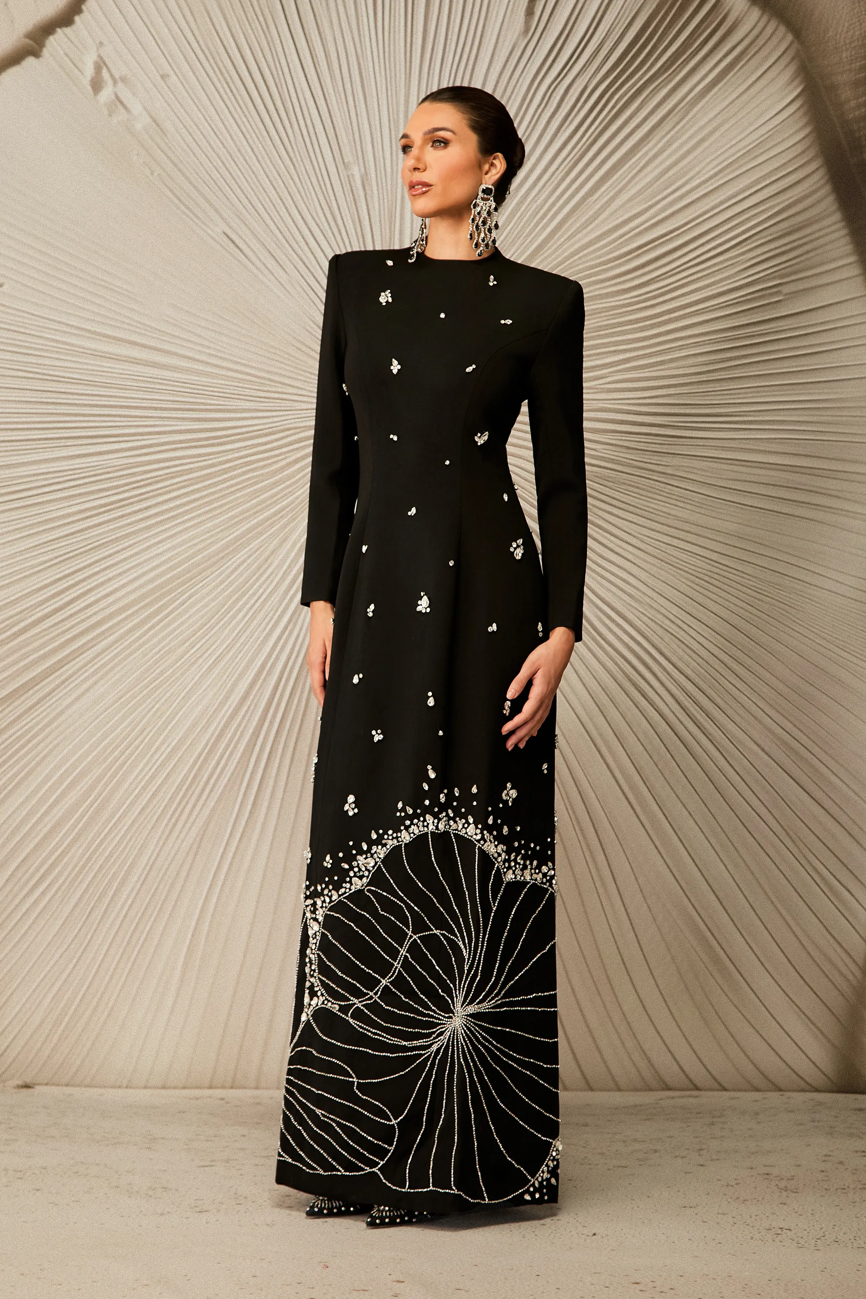 Virginia Long Sleeve Diamond Embellished Maxi Dress