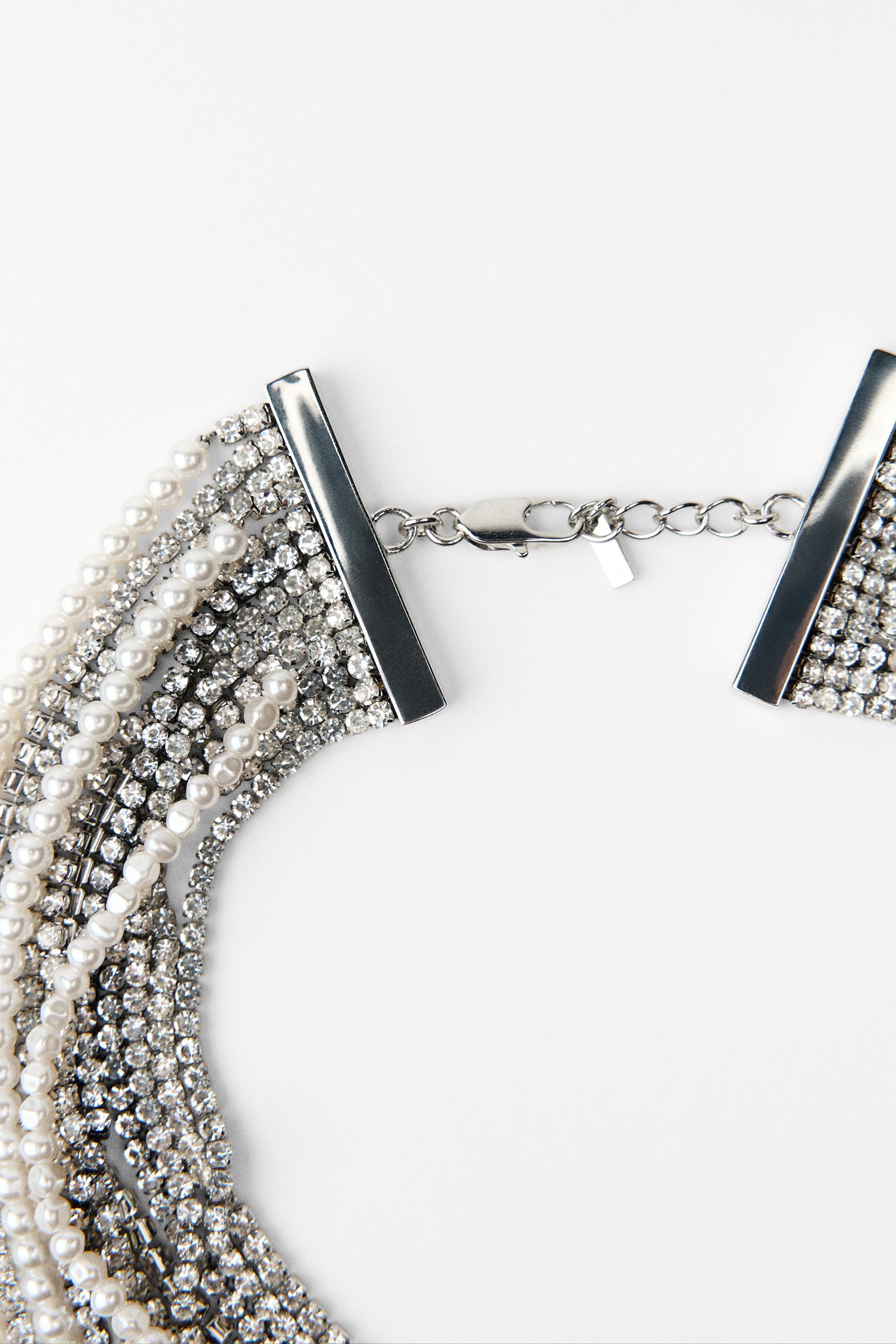 Pearl Rhinestone Multi Strand Necklace-purelyfable