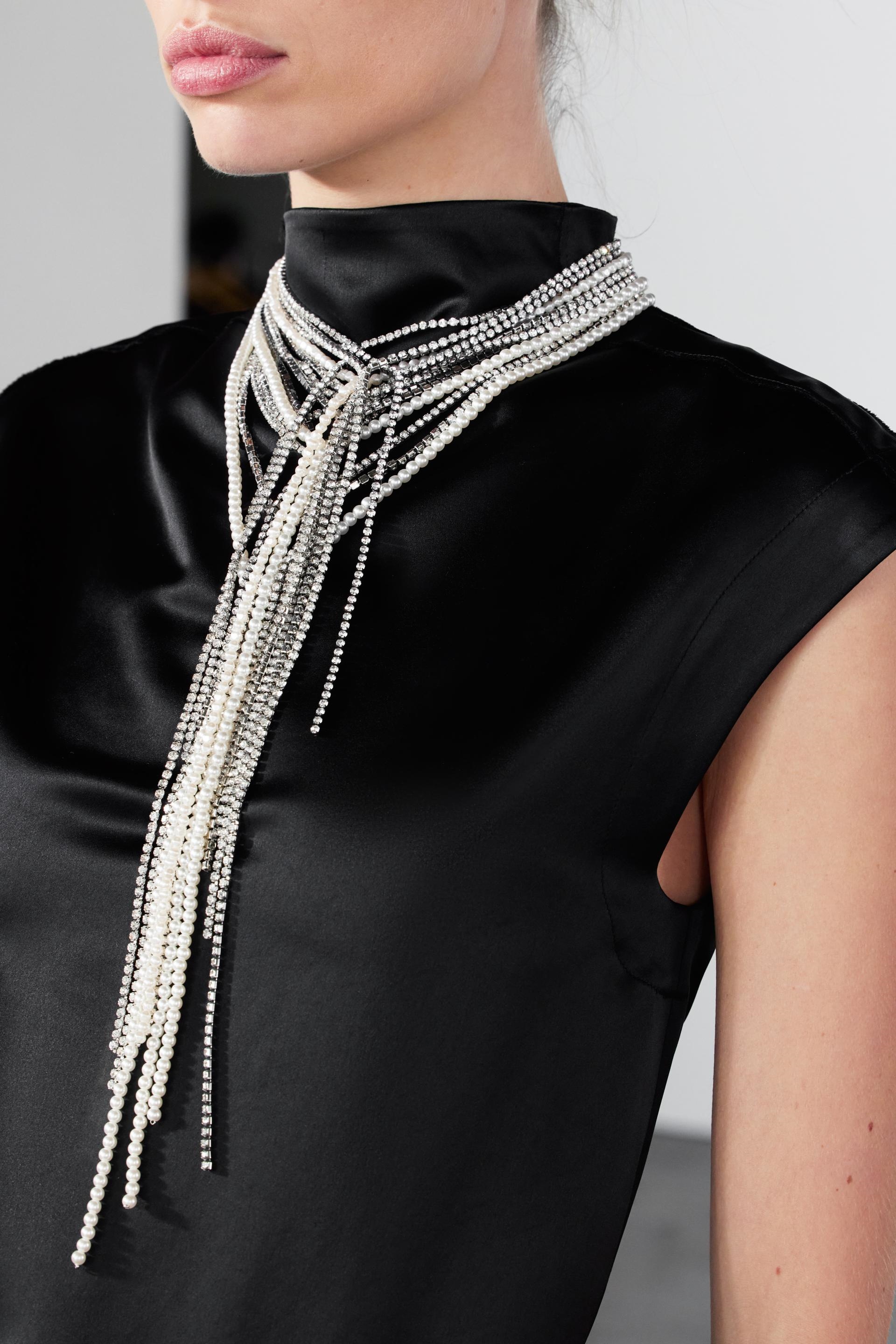 Pearl Rhinestone Multi Strand Necklace-purelyfable