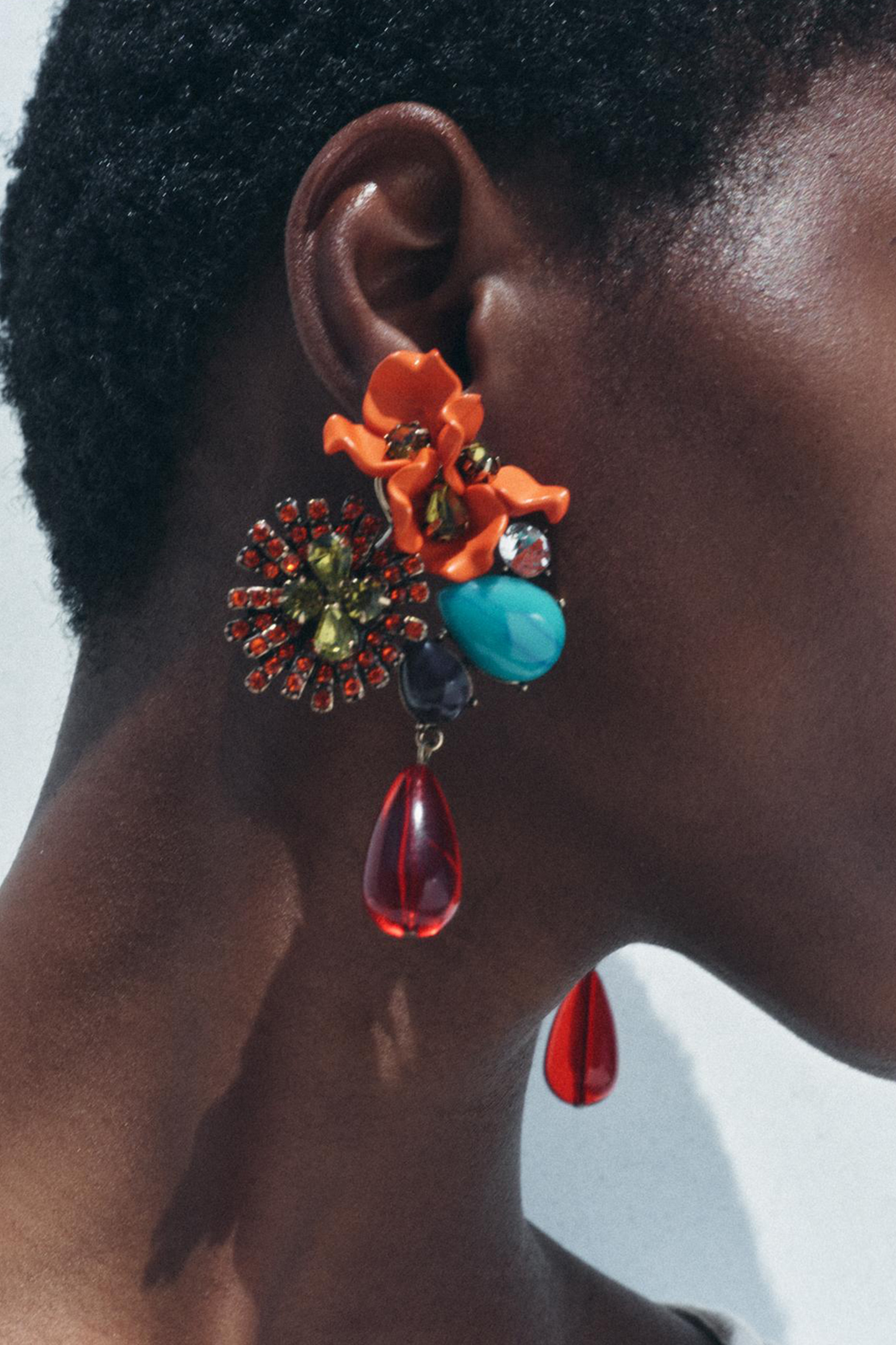 Crystal Embellished Floral Drop Earrings-purelyfable