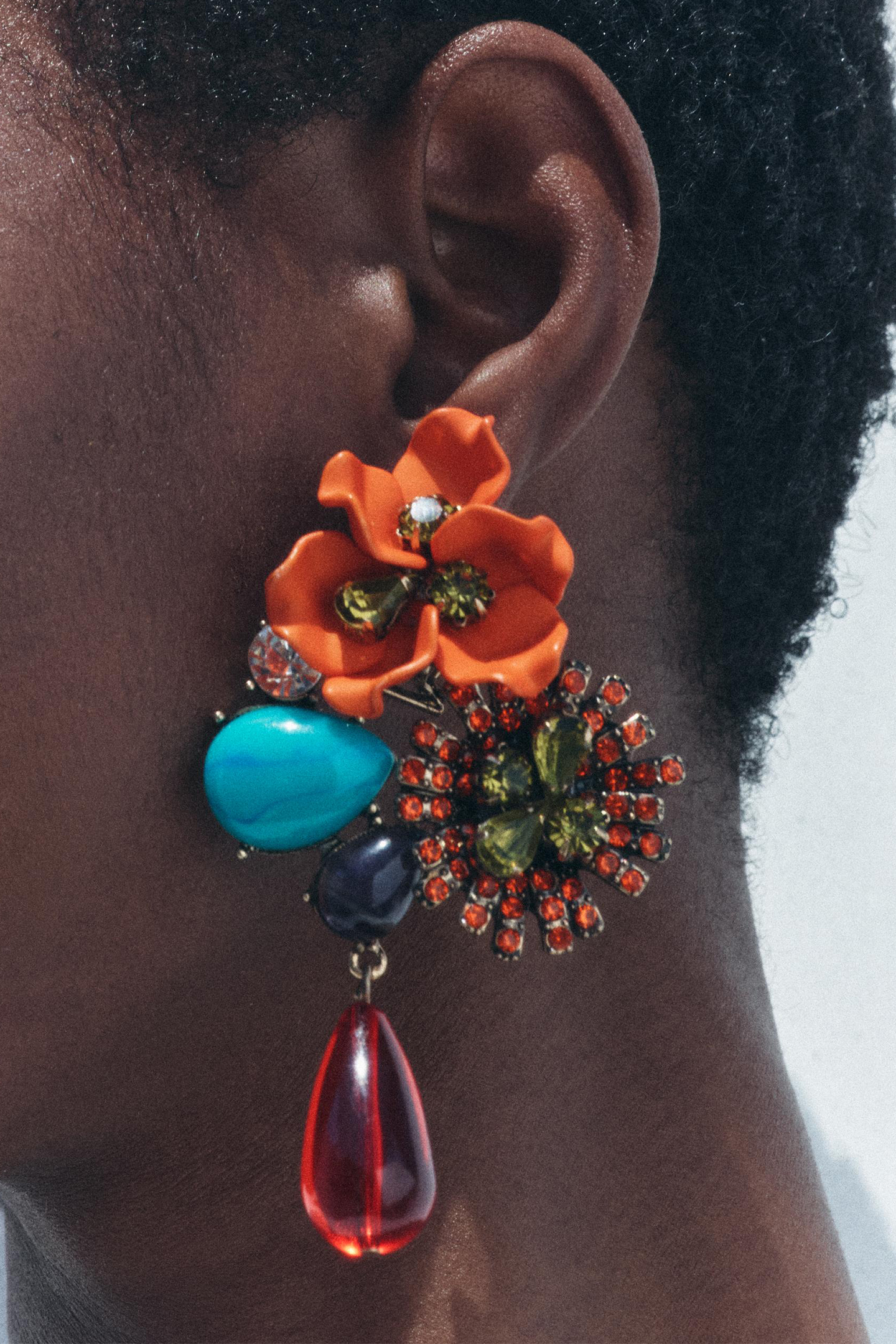 Crystal Embellished Floral Drop Earrings-purelyfable