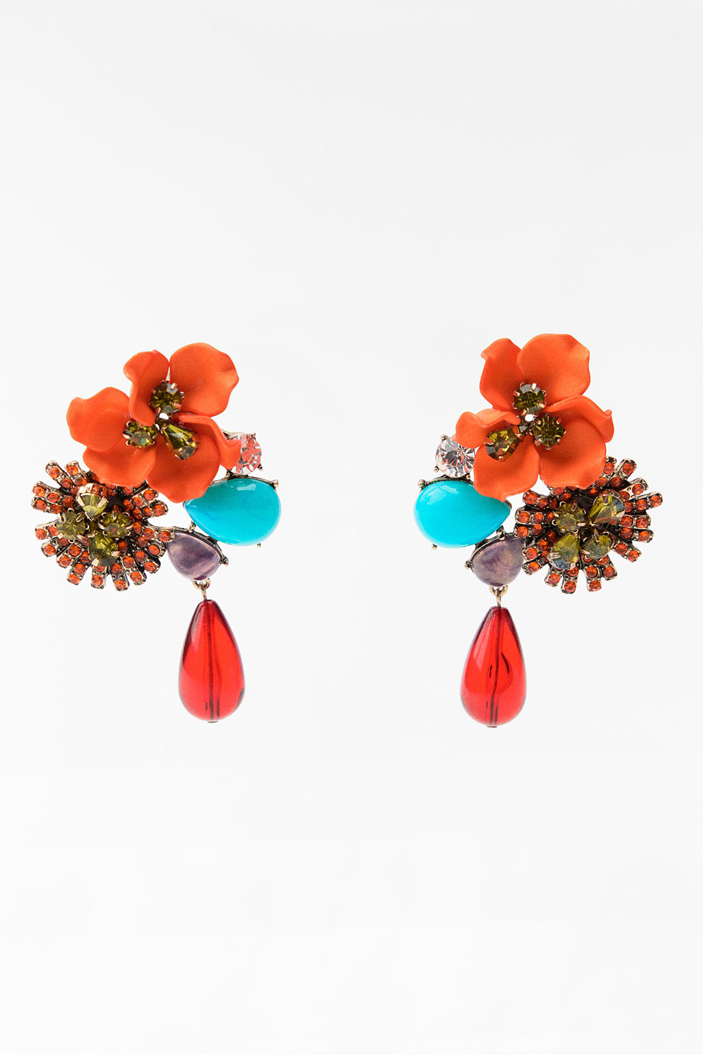 Crystal Embellished Floral Drop Earrings-purelyfable