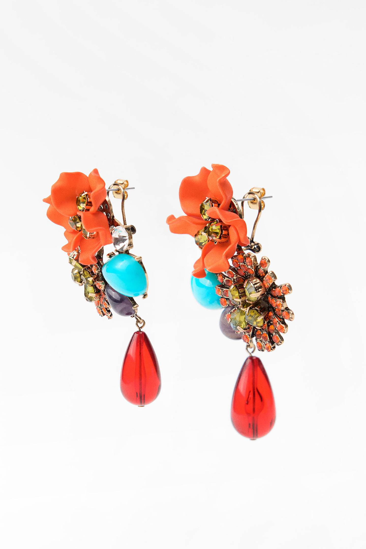 Crystal Embellished Floral Drop Earrings-purelyfable