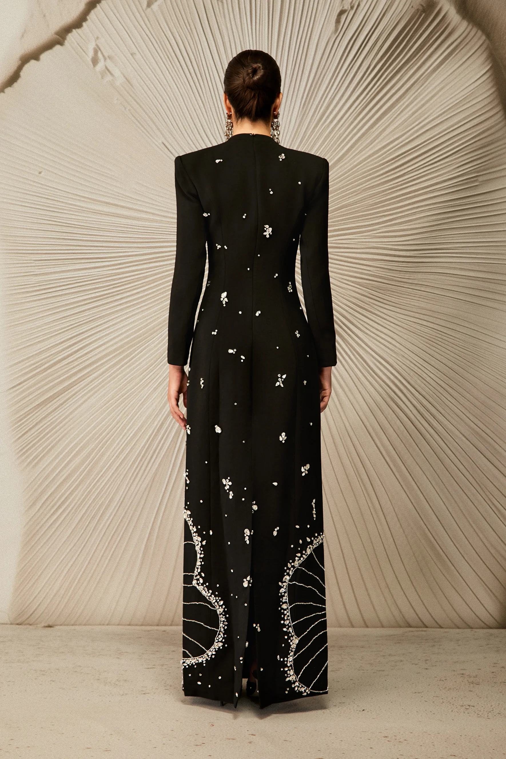 Virginia Long Sleeve Diamond Embellished Maxi Dress