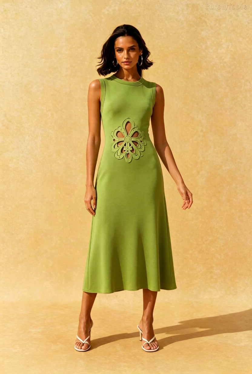 Eloise Green Sleeveless Hollow Out Dress