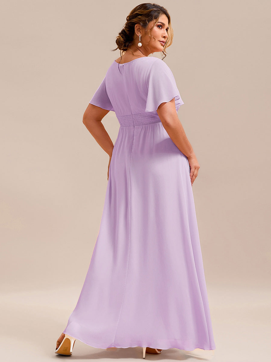 Plus Size Printed Chiffon Pleated Maxi Wedding Guest Dress