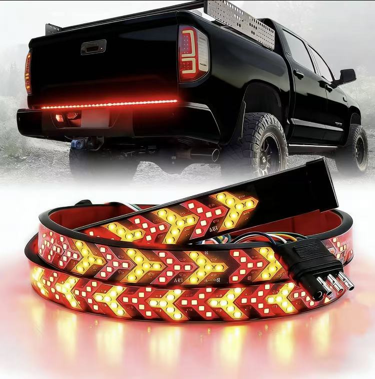 Fishbone Shaped LED Tailgate Light Bar, 60-Inch LED Tailgate Lights, Brake Running Sequential Turn Signal Strip Strobe Light Bar for Truck Pickup SUV RV Plug and Play