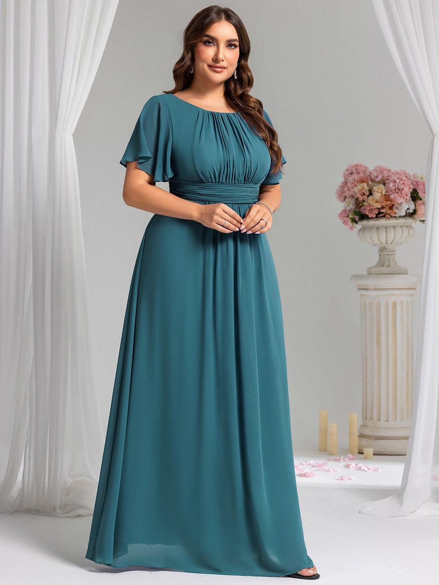 Plus Size Printed Chiffon Pleated Maxi Wedding Guest Dress