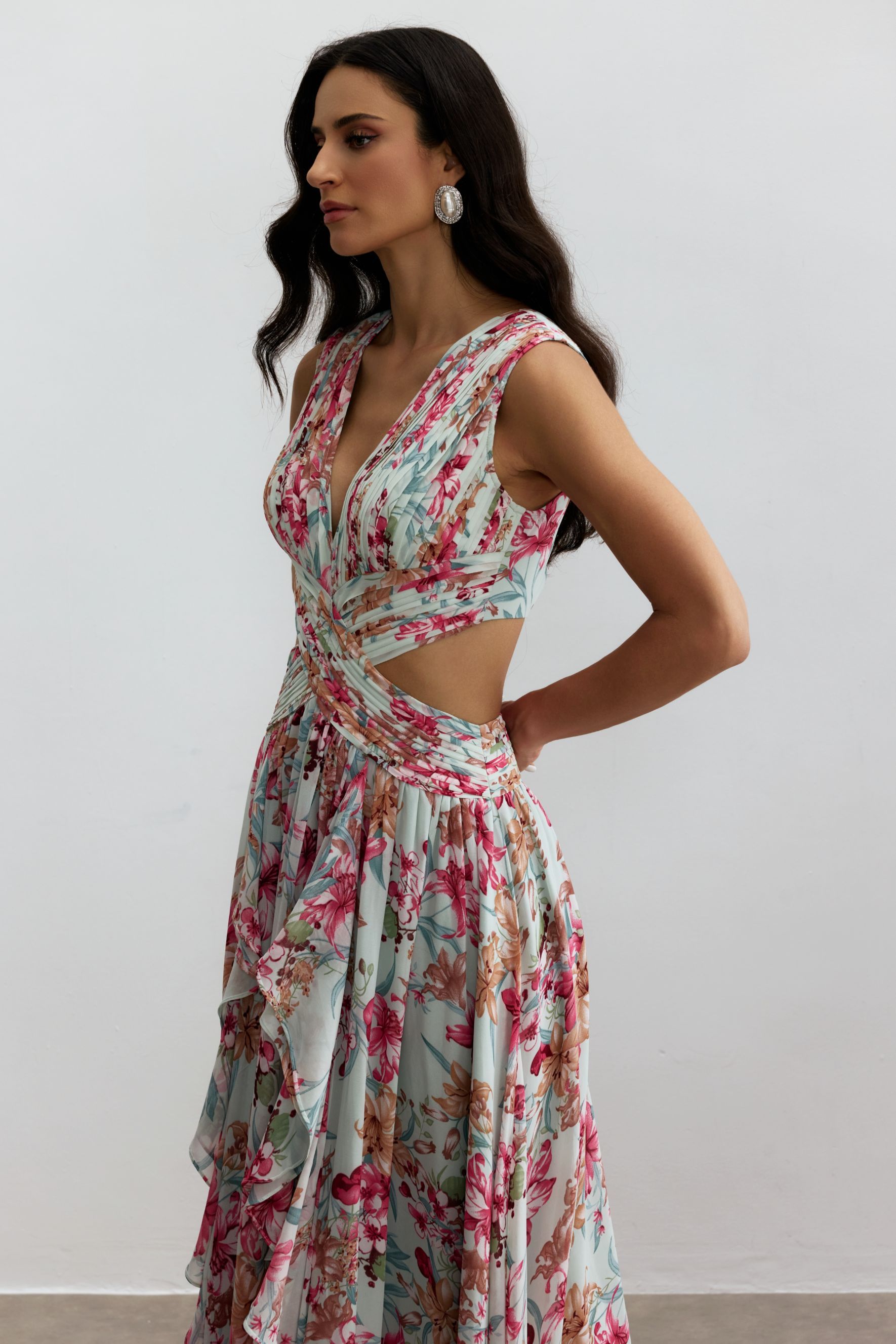Anila Printed Pleated Ruffle Maxi Dress-purelyfable
