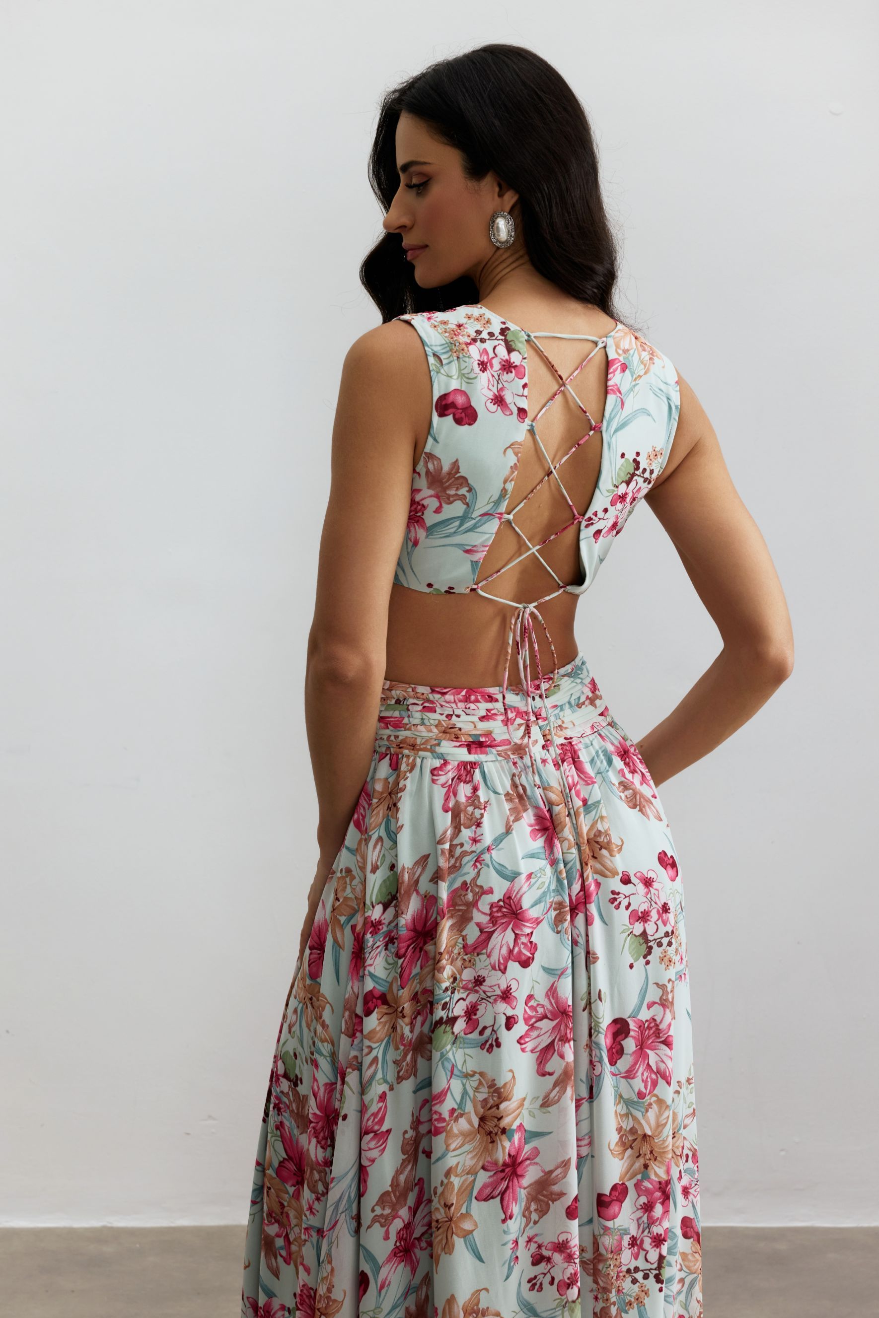 Anila Printed Pleated Ruffle Maxi Dress-purelyfable