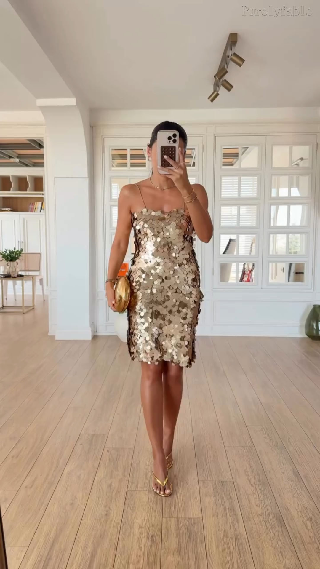 Poppy Gold Slim Hanging Sequin Slim Fit Dress 