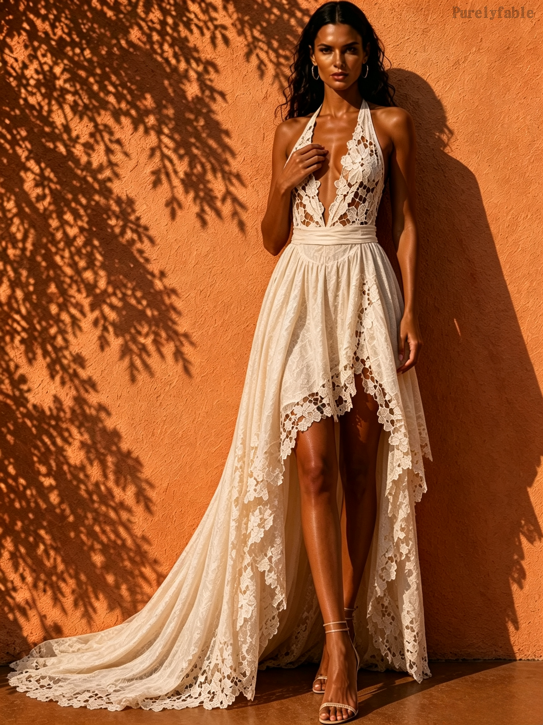 Scarlett White Neck Hanging High-Low Trailing Long Skirt