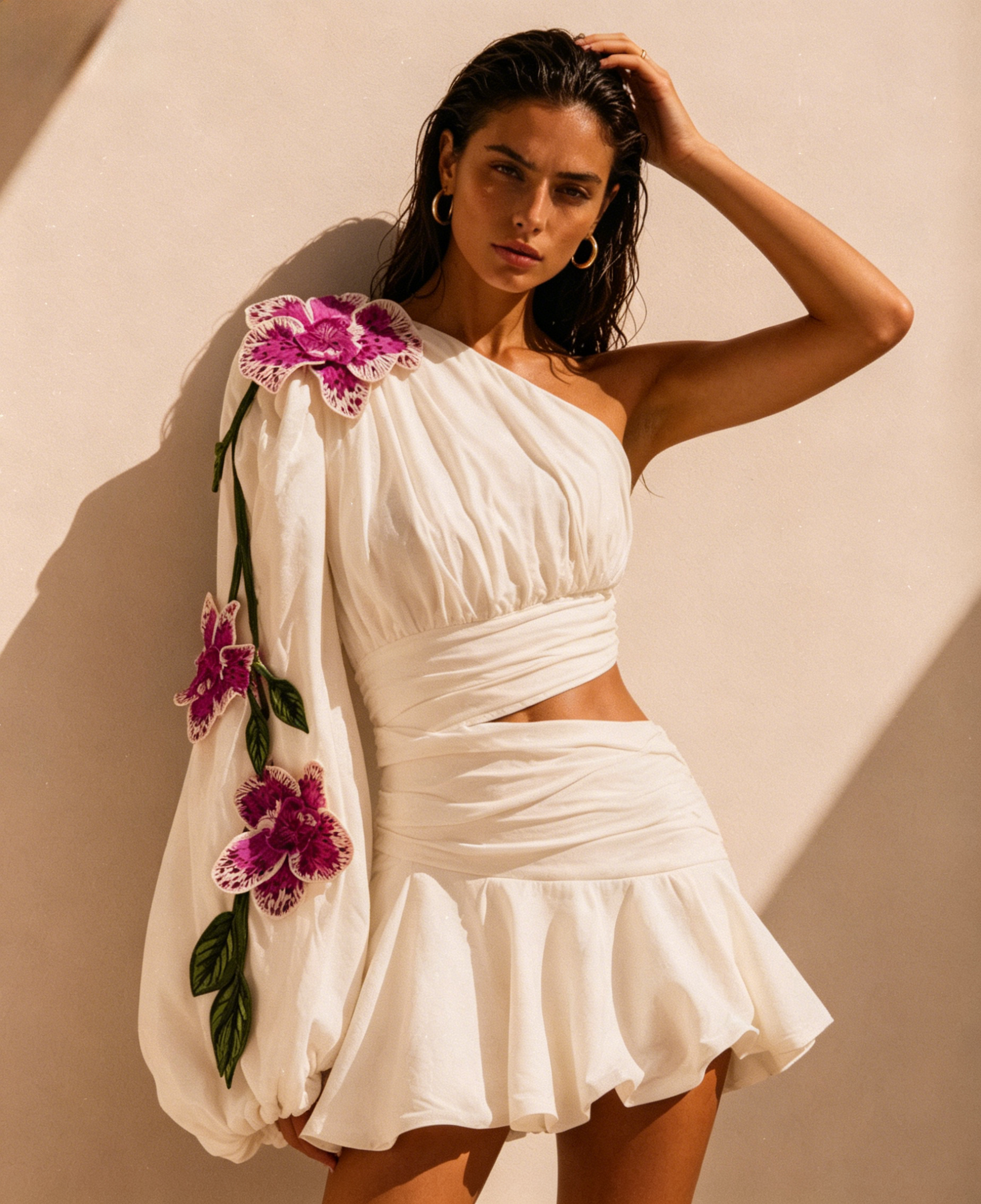 Zariah One-Shoulder Pleated Mini Skirt