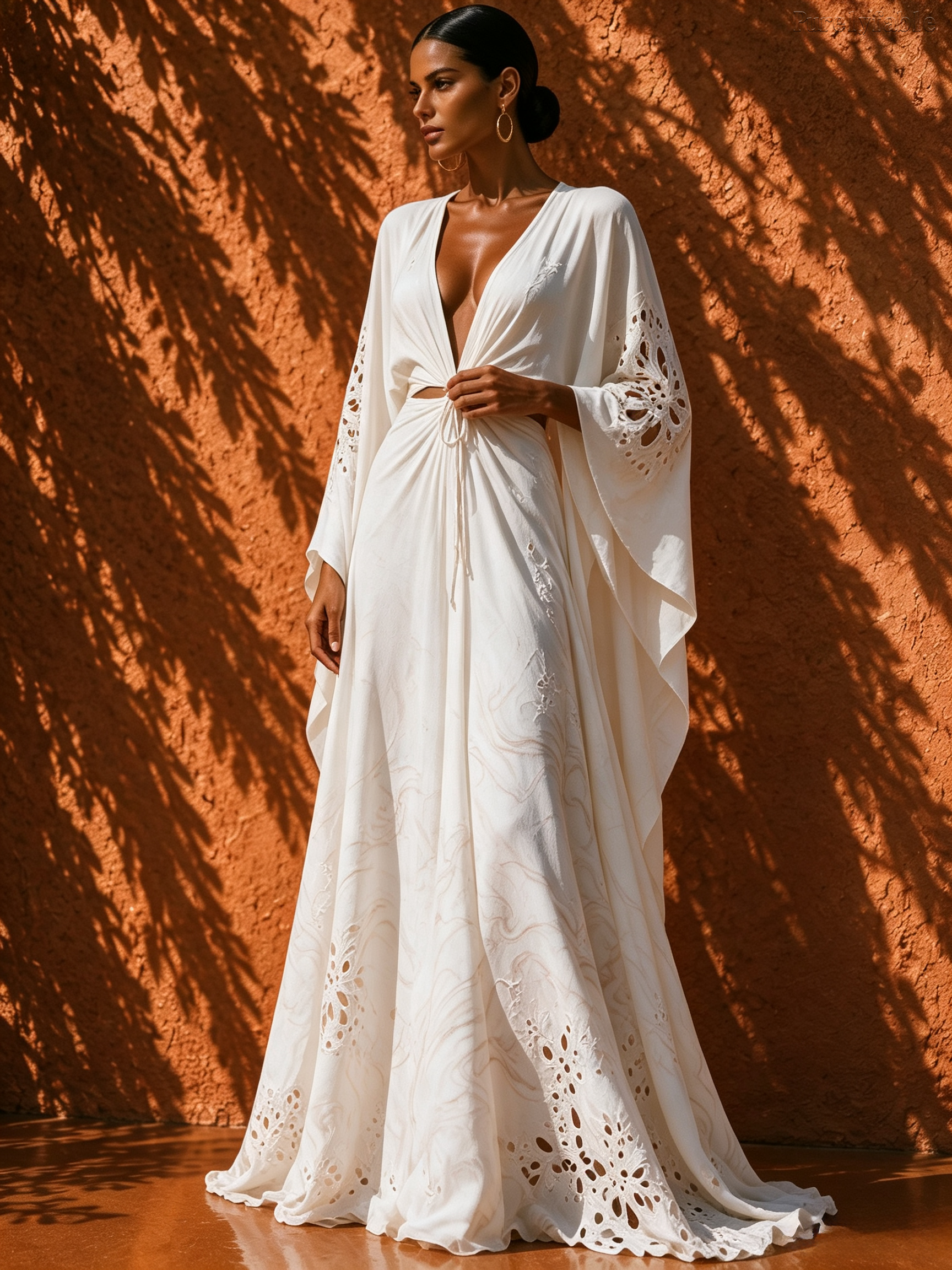 Elysia White Deep V Open Floor-Length Dress