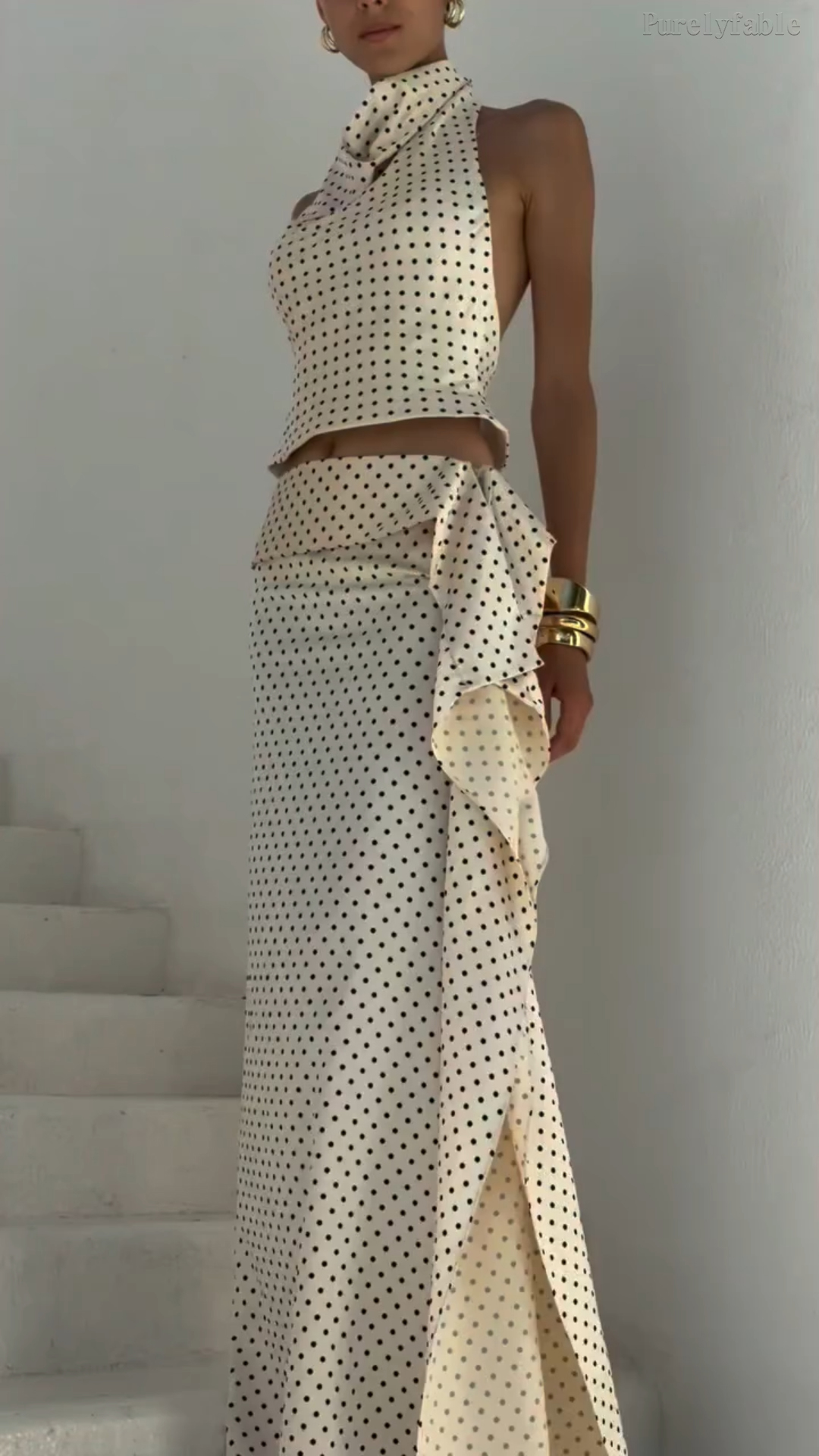 Josephine White Dot Neckline Dress Set