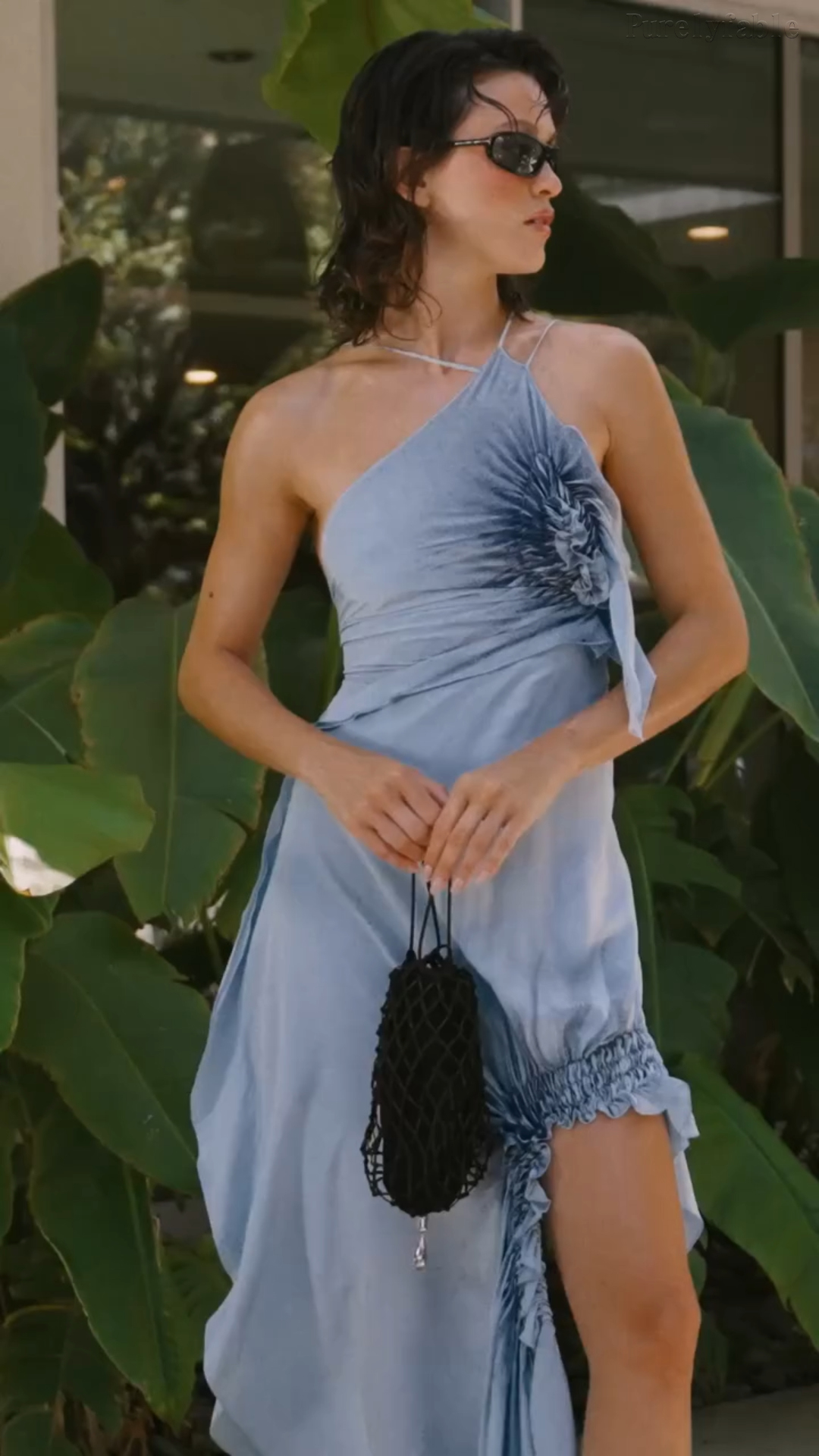 Mila Blue Asymmetrical Flowing Mid-Length Dress