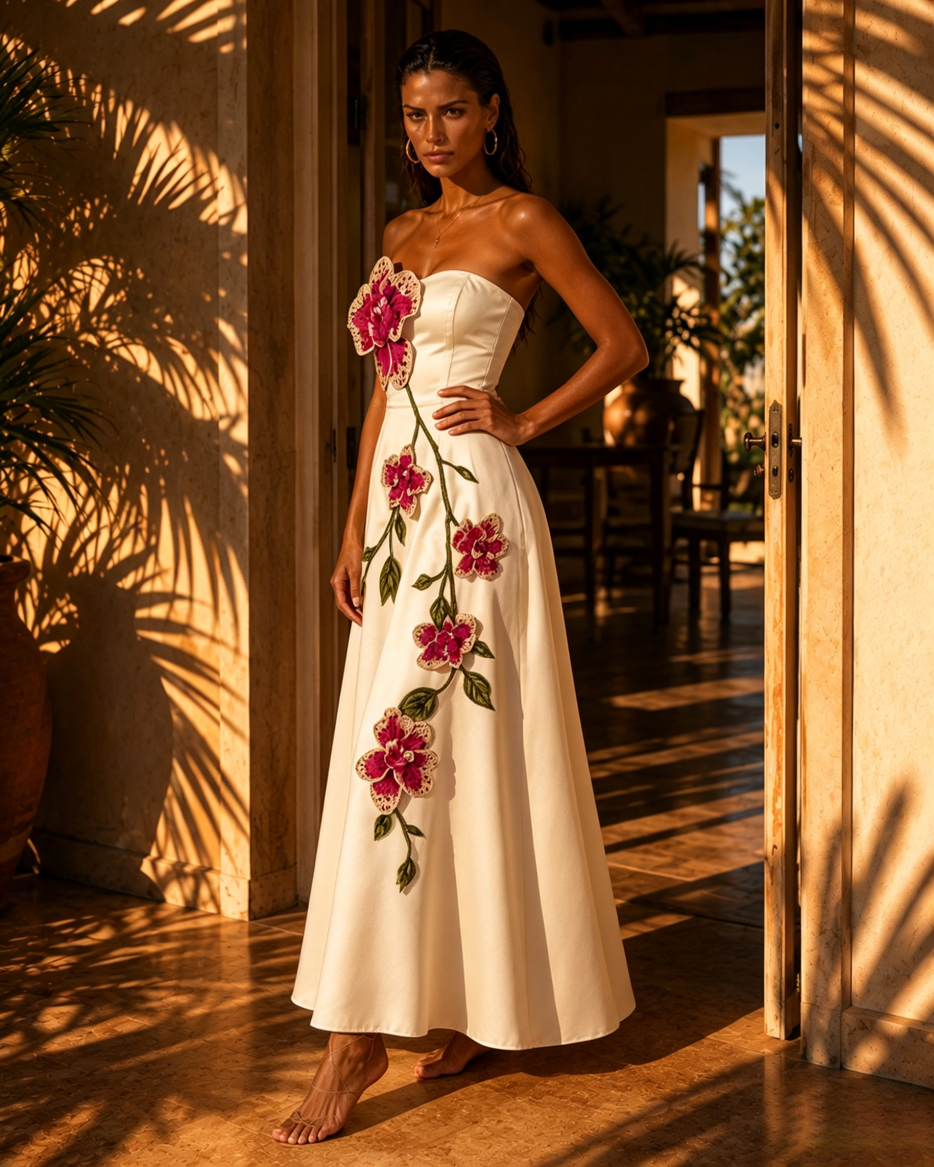 Zariah White Strapless Satin Dress