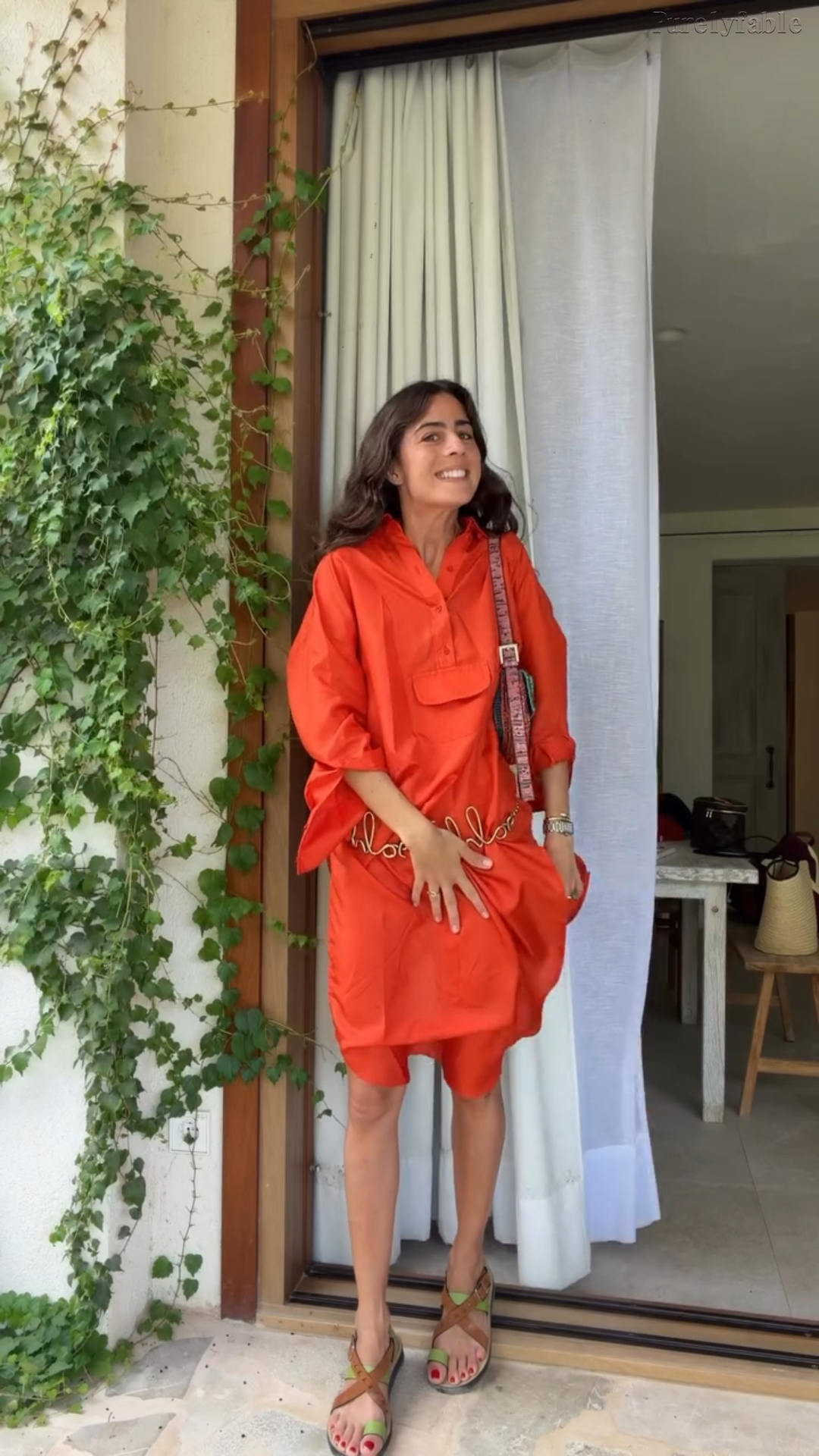 Mariana Orange Collared Half-Buttoned Blouse Dress