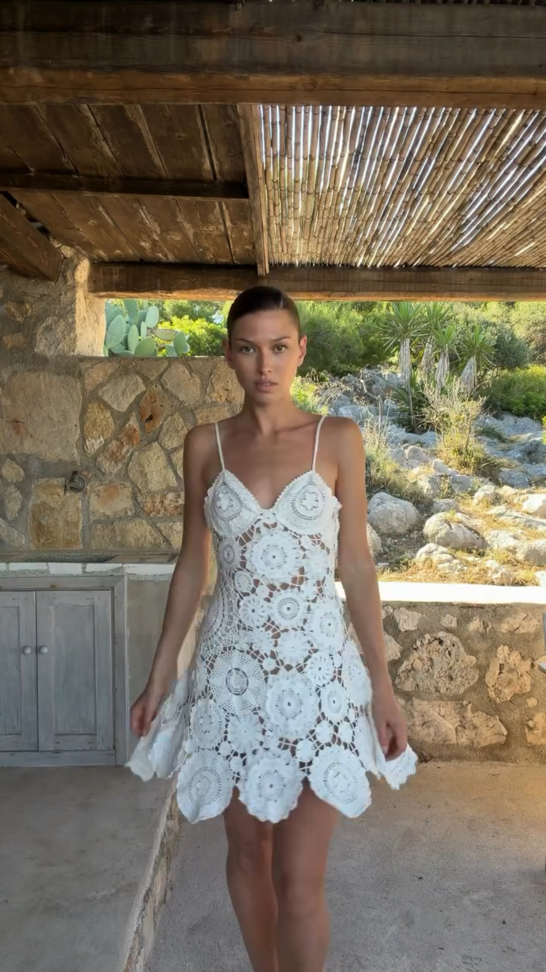 Zora White Delicate-Strap Crochet Mini Dress