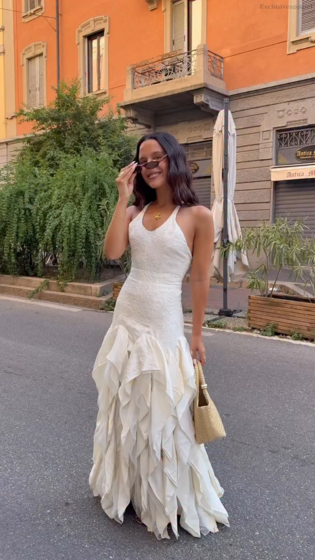 Aurora White Neckline Frill Long Dress