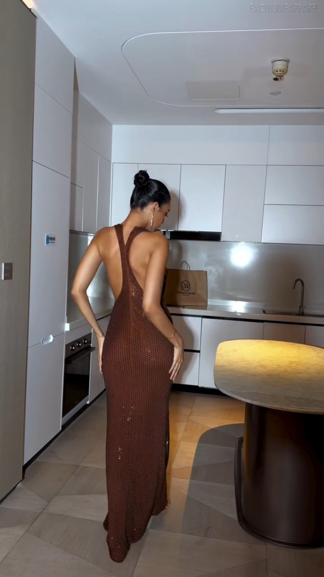 Josephine Brown Flowing Draped Backless Dress
