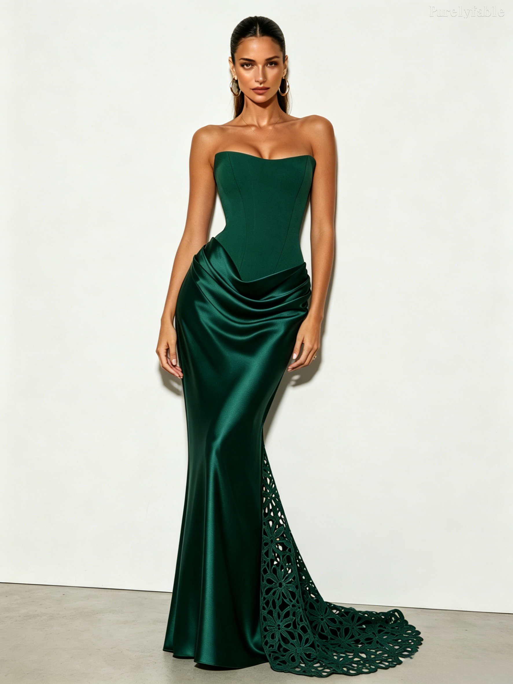 Roselyn Green Strapless Satin Pleated Dress
