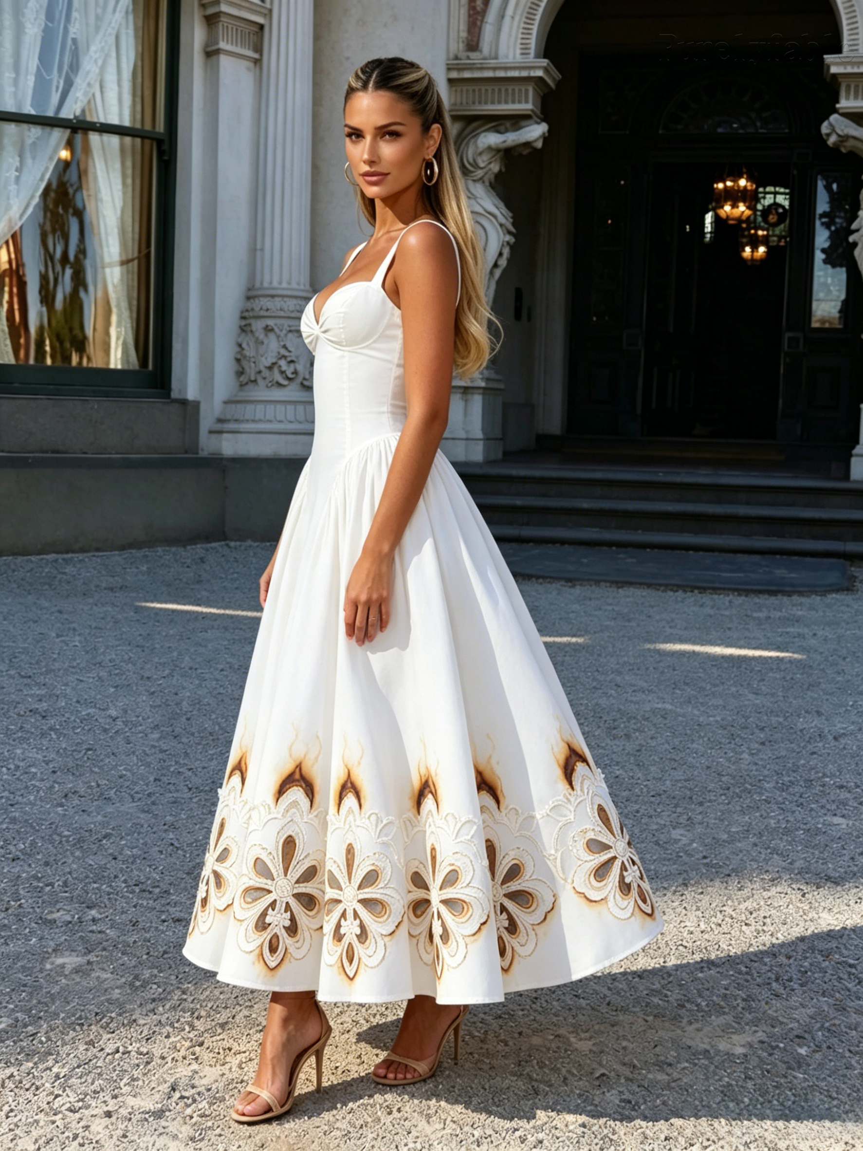 Rosalyn White Spaghetti Strap Lace Maxi Dress