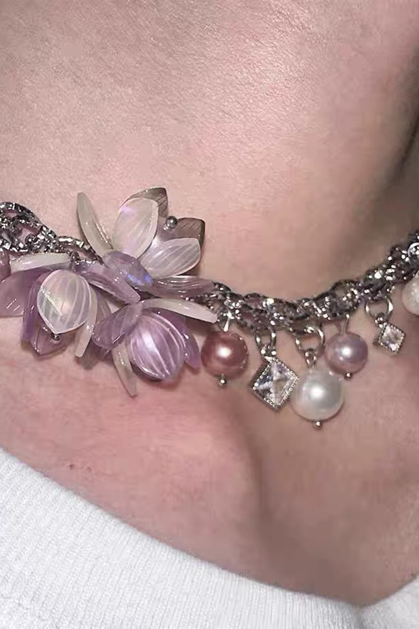 Irregular Flower Pearl Necklace-purelyfable