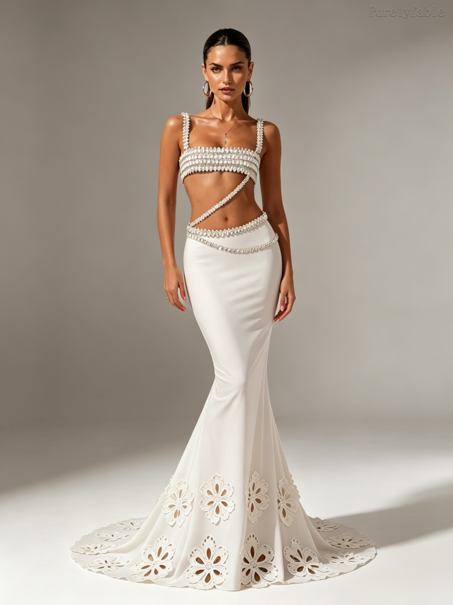 Nala White Beaded Cut-Out Mermaid Set