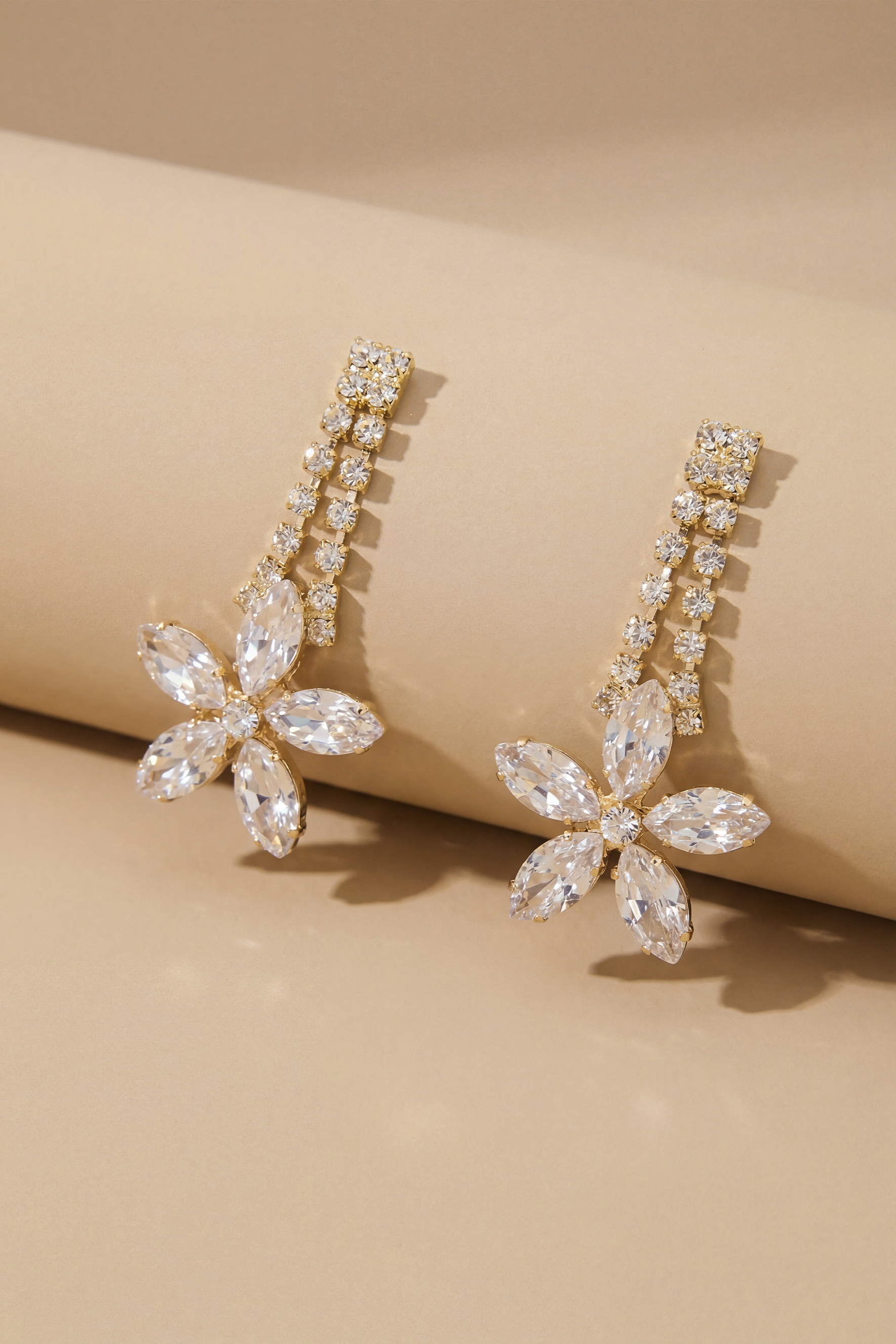 Crystal Floral Drop Earrings-purelyfable