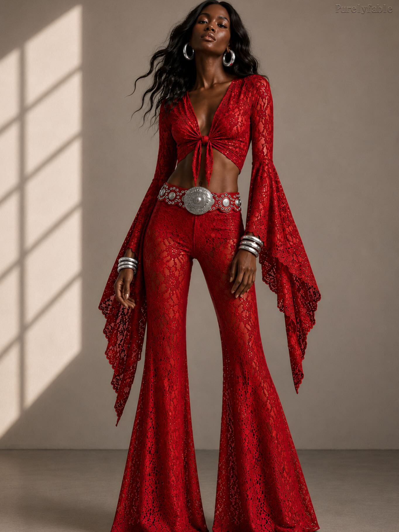 Carolina Red Deep V Trumpet Sleeve Lace Set