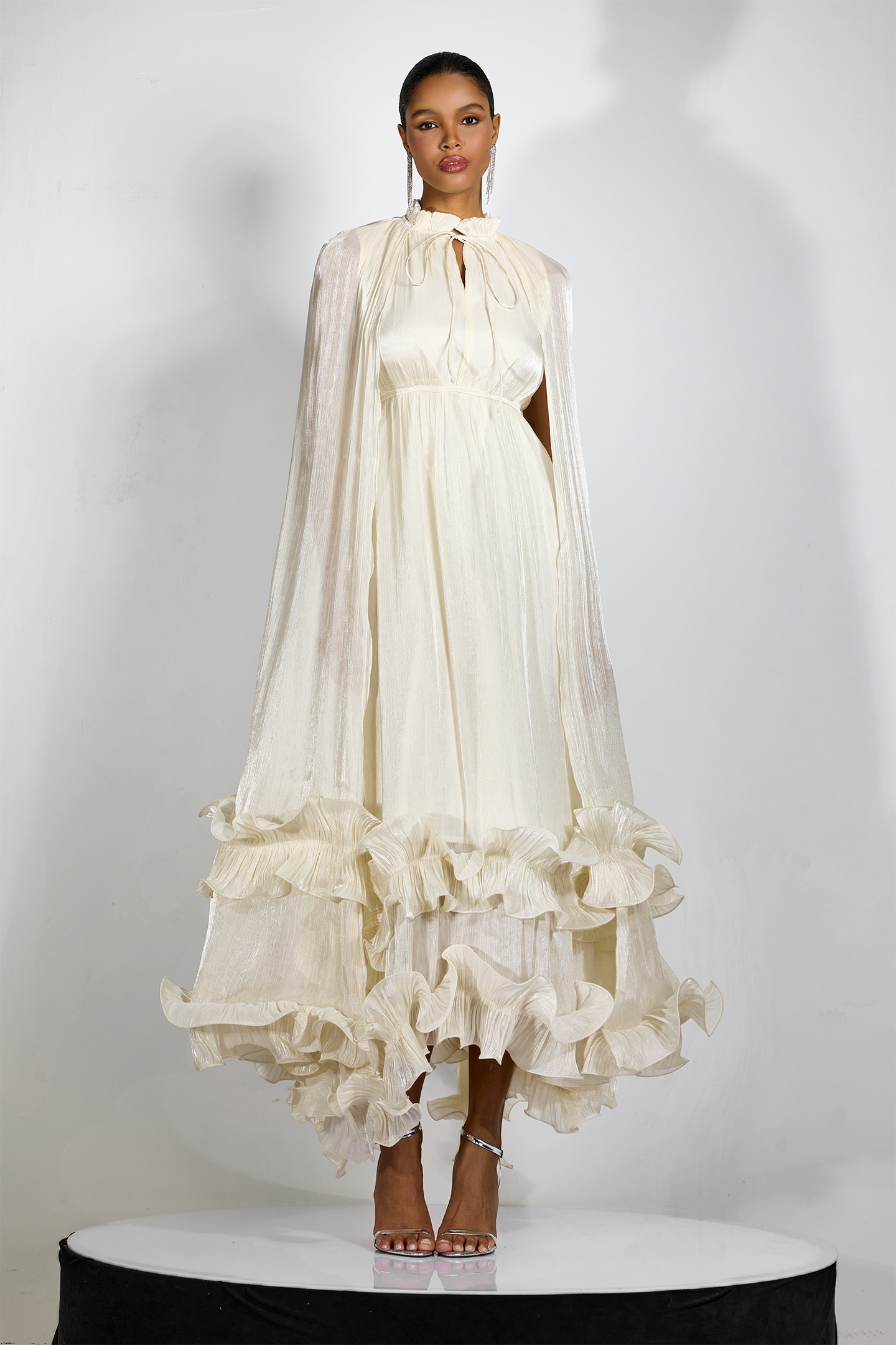 Shirley Cape-effect Ruffled Midi Dress-purelyfable