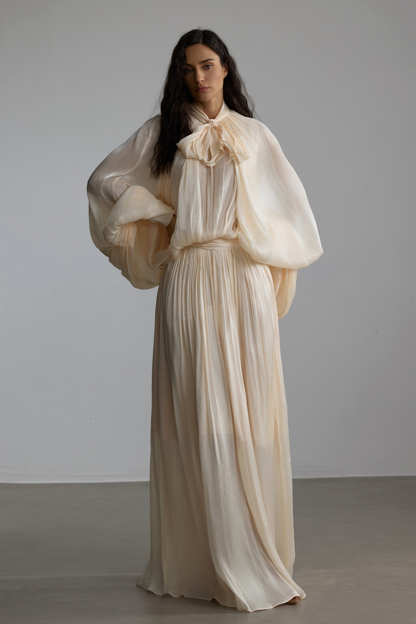 Eliza Tie Neck Puff Sleeve Maxi Dress-purelyfable