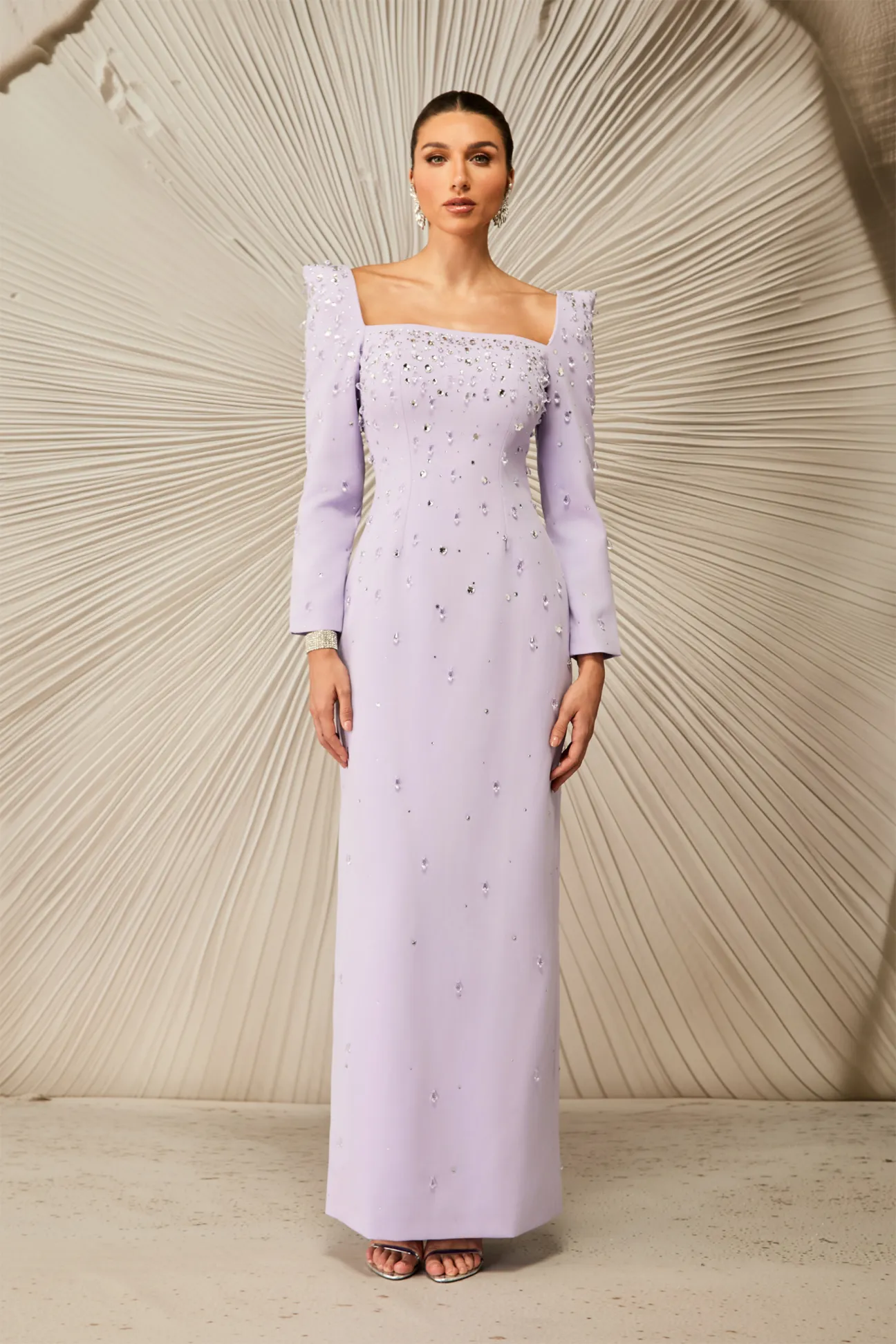Isabella Crystal Embellished Square Neck Maxi Dress