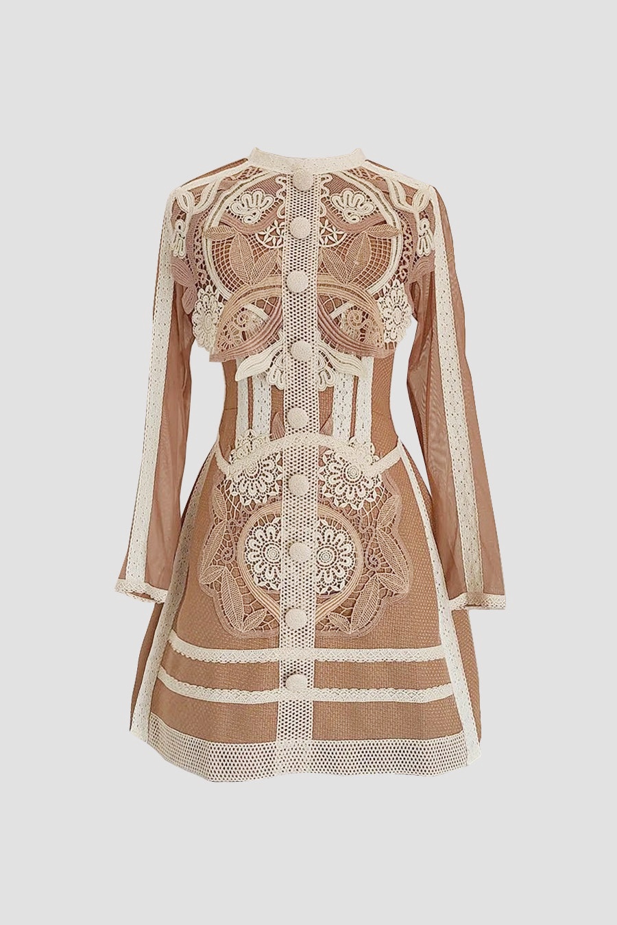 Virginia Embroidery Lace Long Sleeve Mini Dress-purelyfable